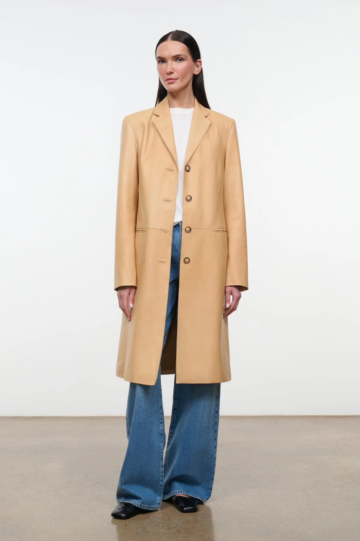 STAUD WYATT LEATHER COAT CASHEW - 1