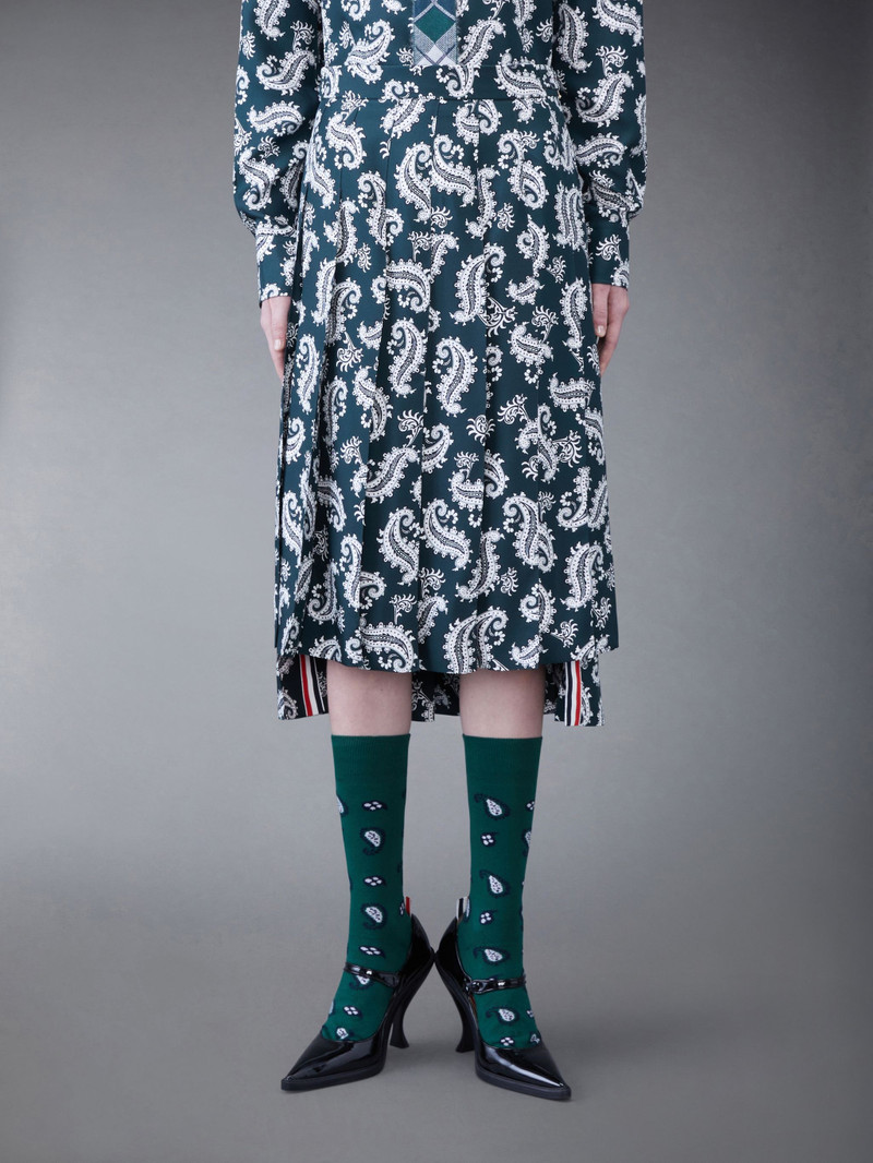 Paisley Silk Twill Classic Pleated Skirt 1