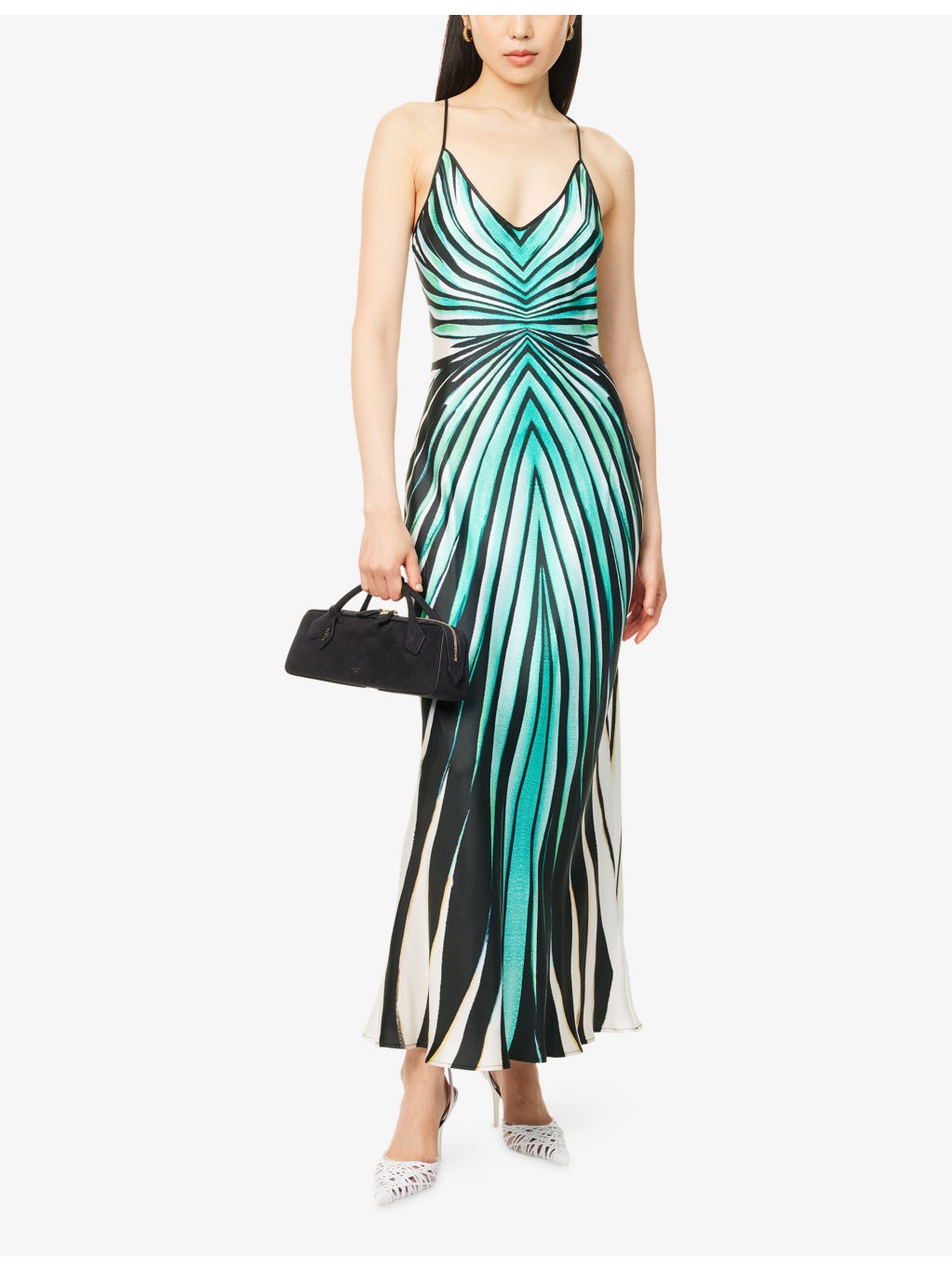 Striped Plunge Silk Maxi Dress - 2