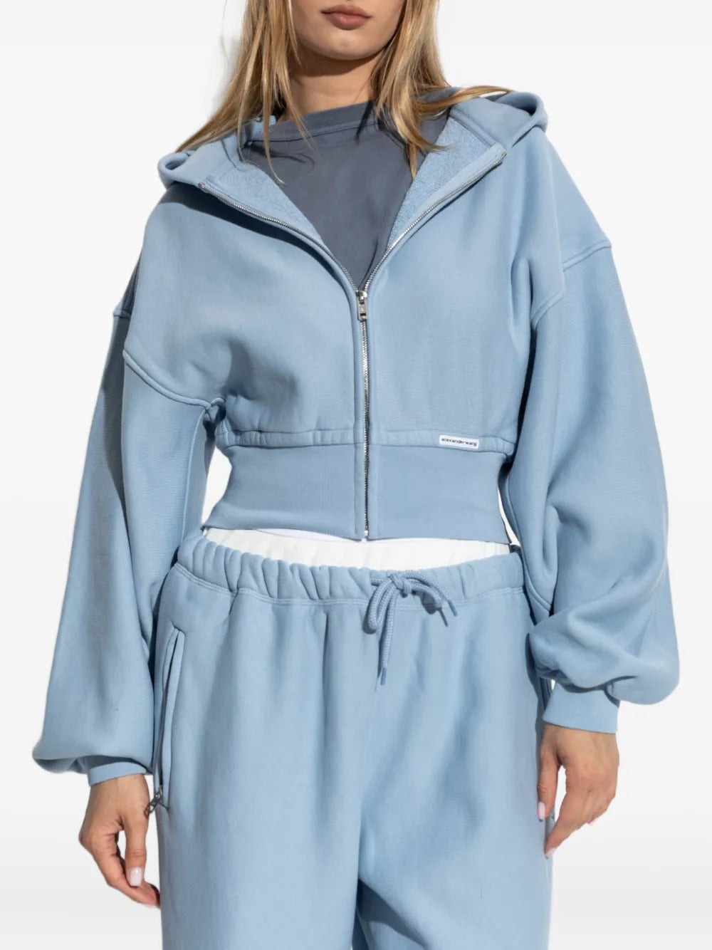 T BY ALEXANDER WANG - Women Branded Seam Label Cropped Zip Up Hoodie - 3