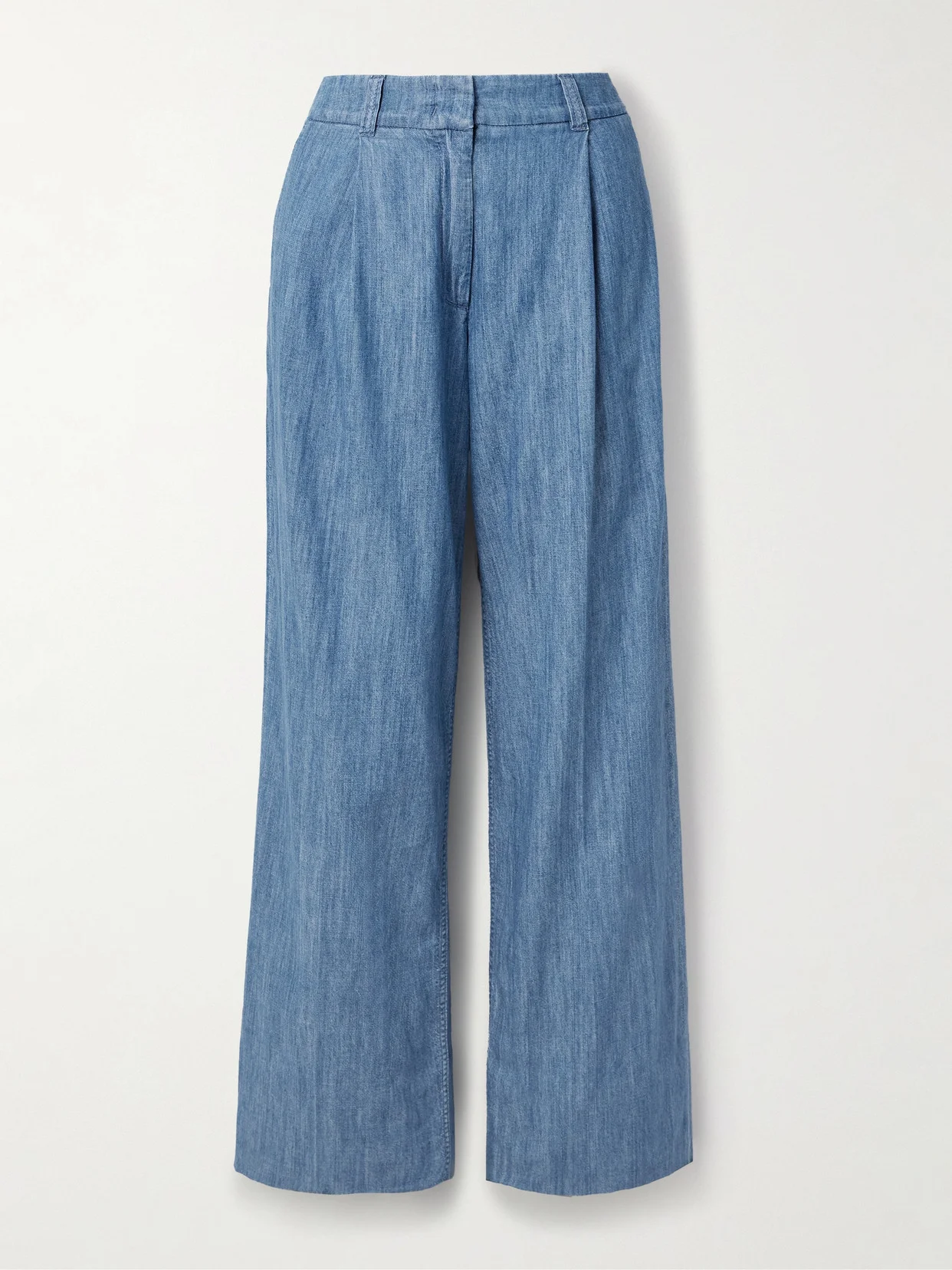 Pleated Organic Cotton-chambray Wide-leg Pants - 1
