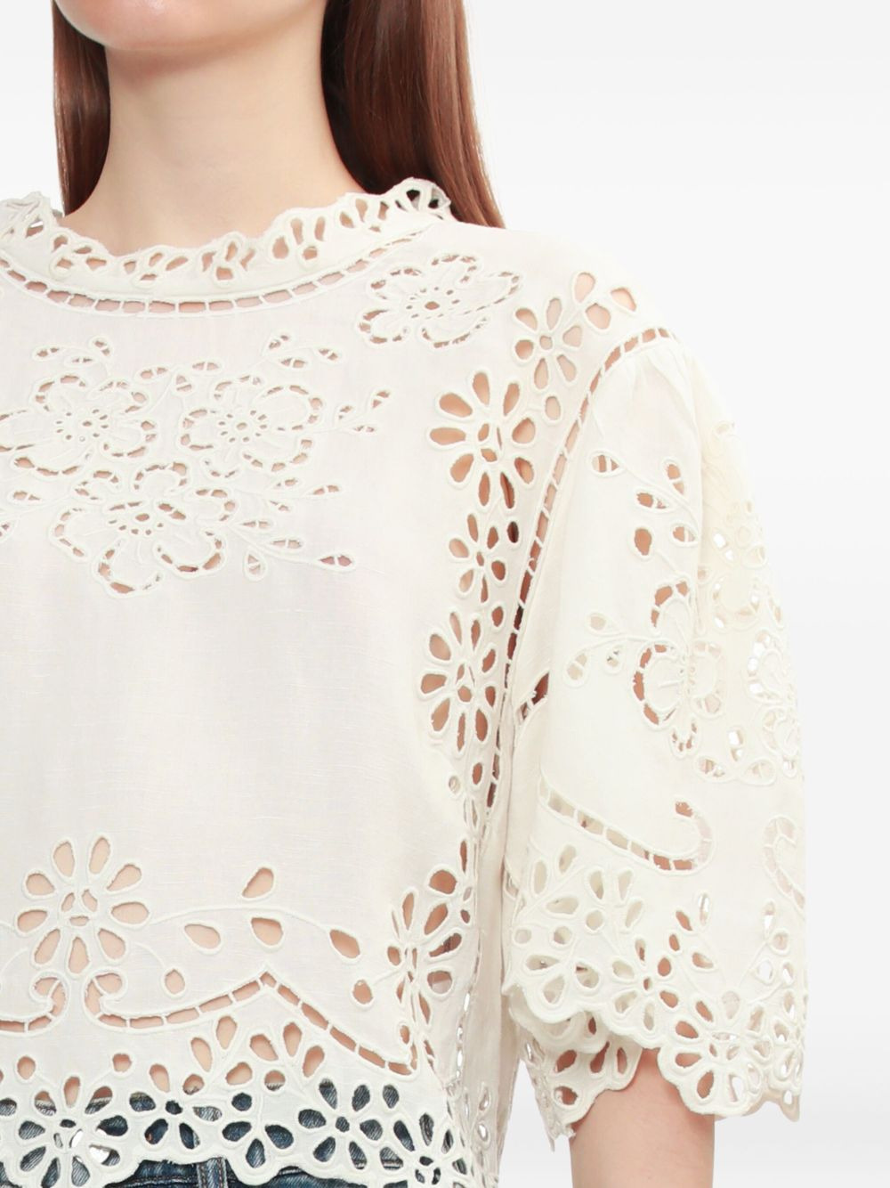 embroidered bell-sleeve top - 5