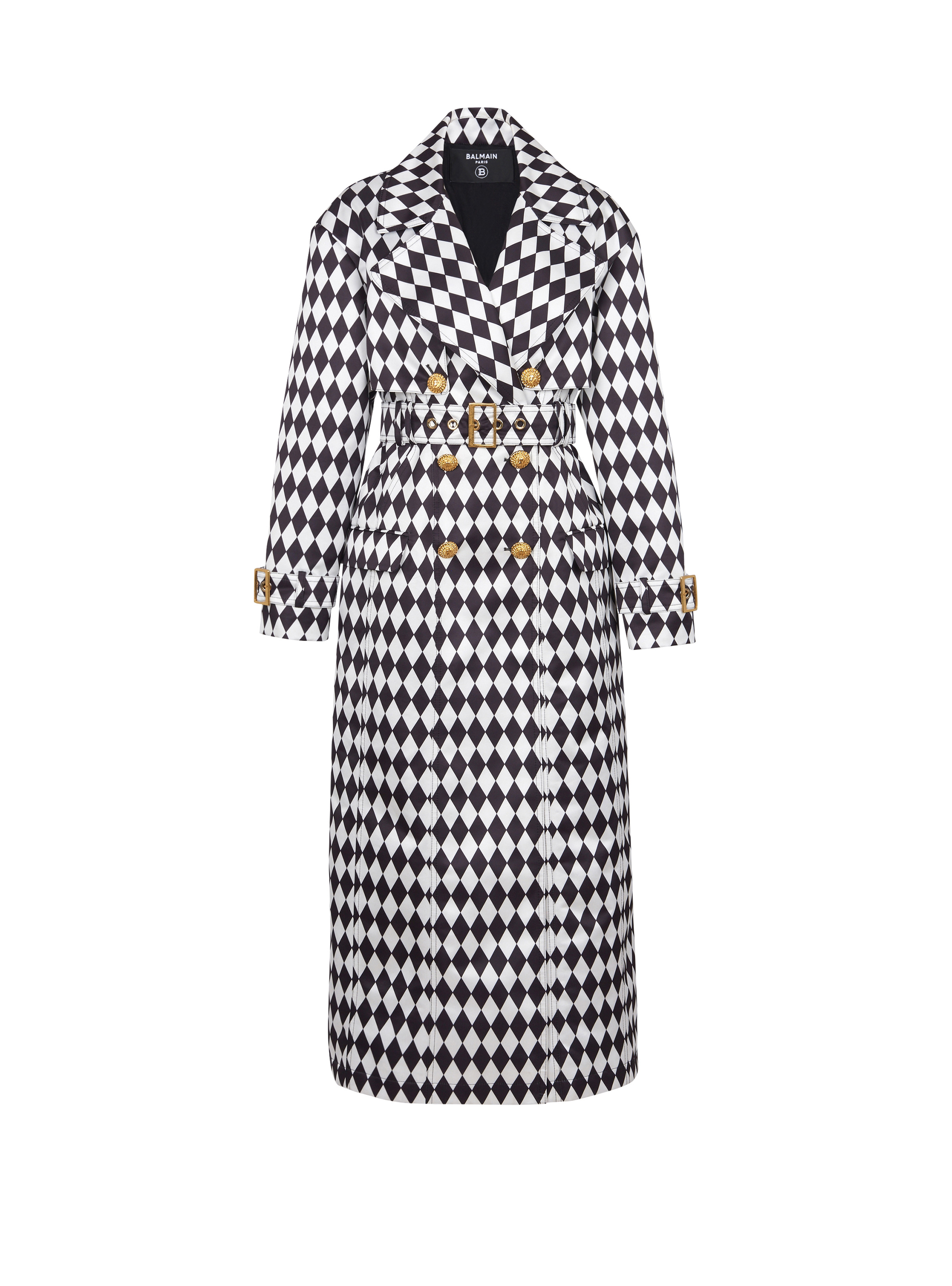 Diamond print belted trench coat - 1