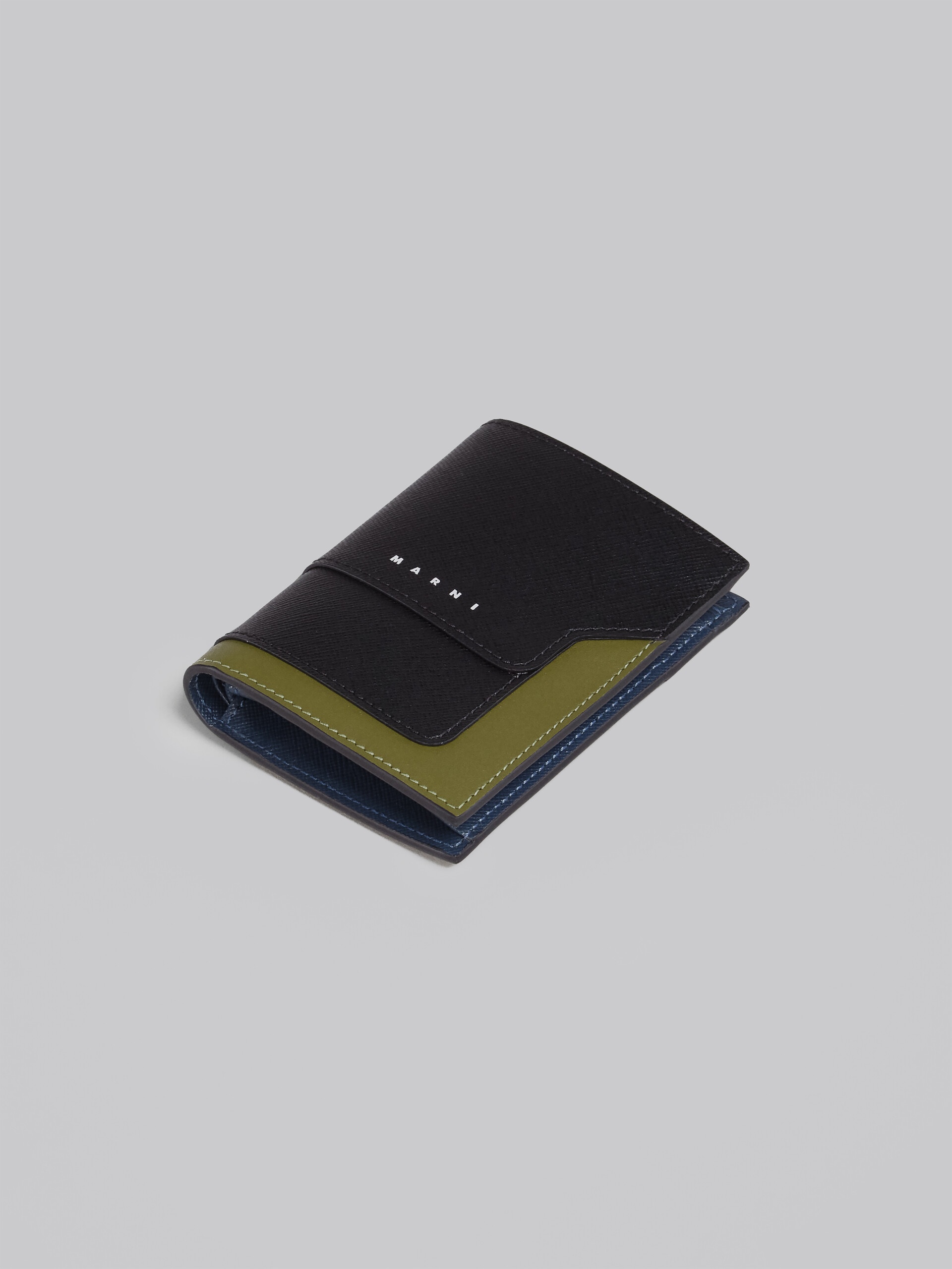 BLACK GREEN AND BLUE SAFFIANO LEATHER BI-FOLD WALLET - 5