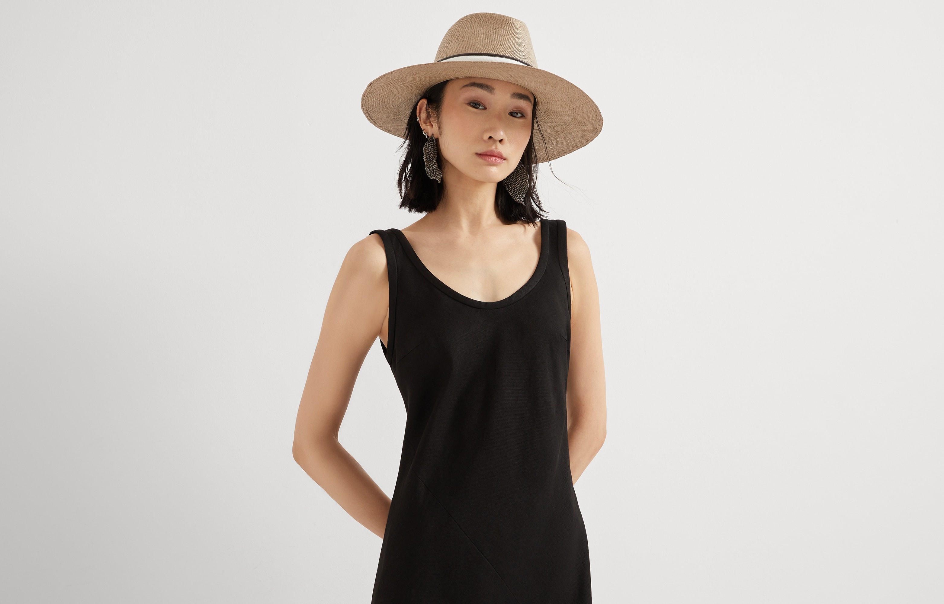 Viscose and linen fluid twill tank dress with shiny details - 6