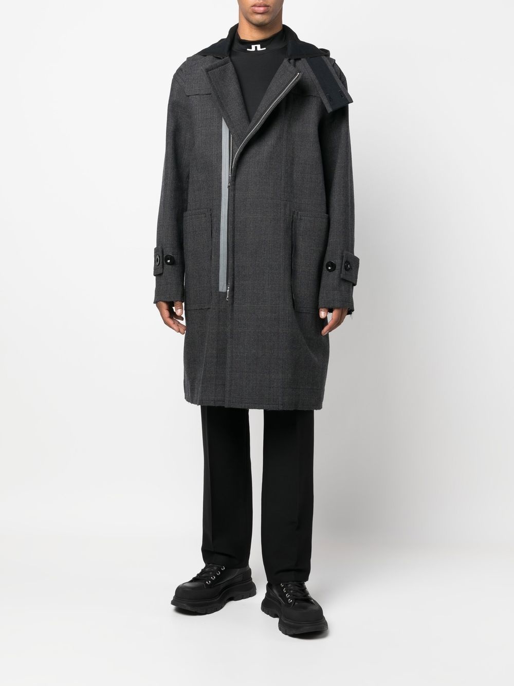 off-centre zip-fastening coat - 2