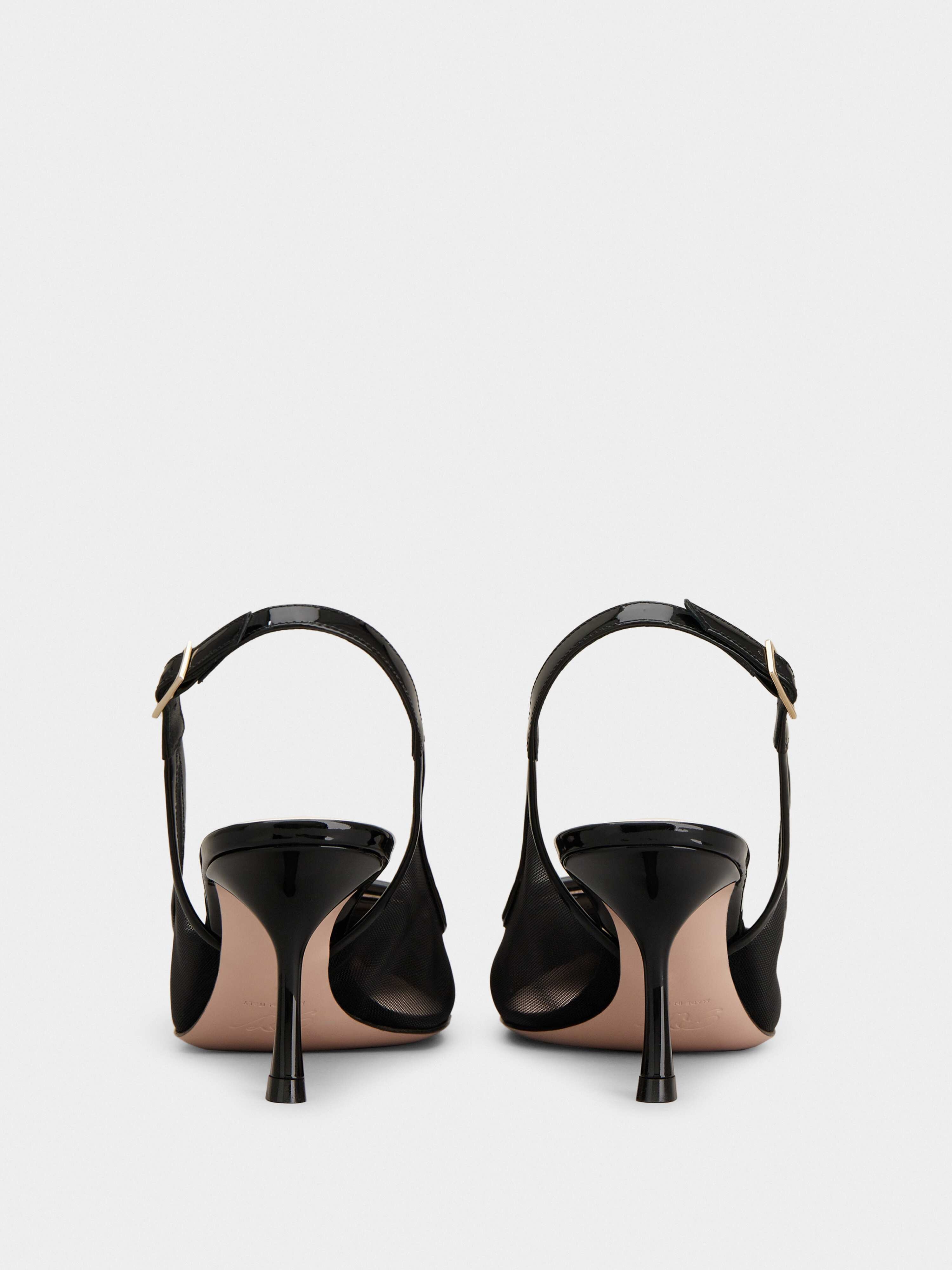 Viv' In The City Net Covered Buckle Slingback Pumps in Fabric - 5
