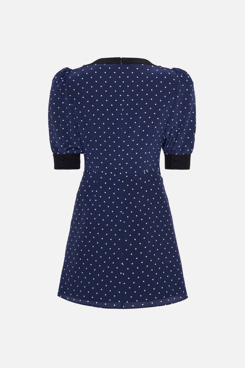 POLKA DOT PRINT SILK MINI DRESS W/JWL BUTTONS, BOW - 2