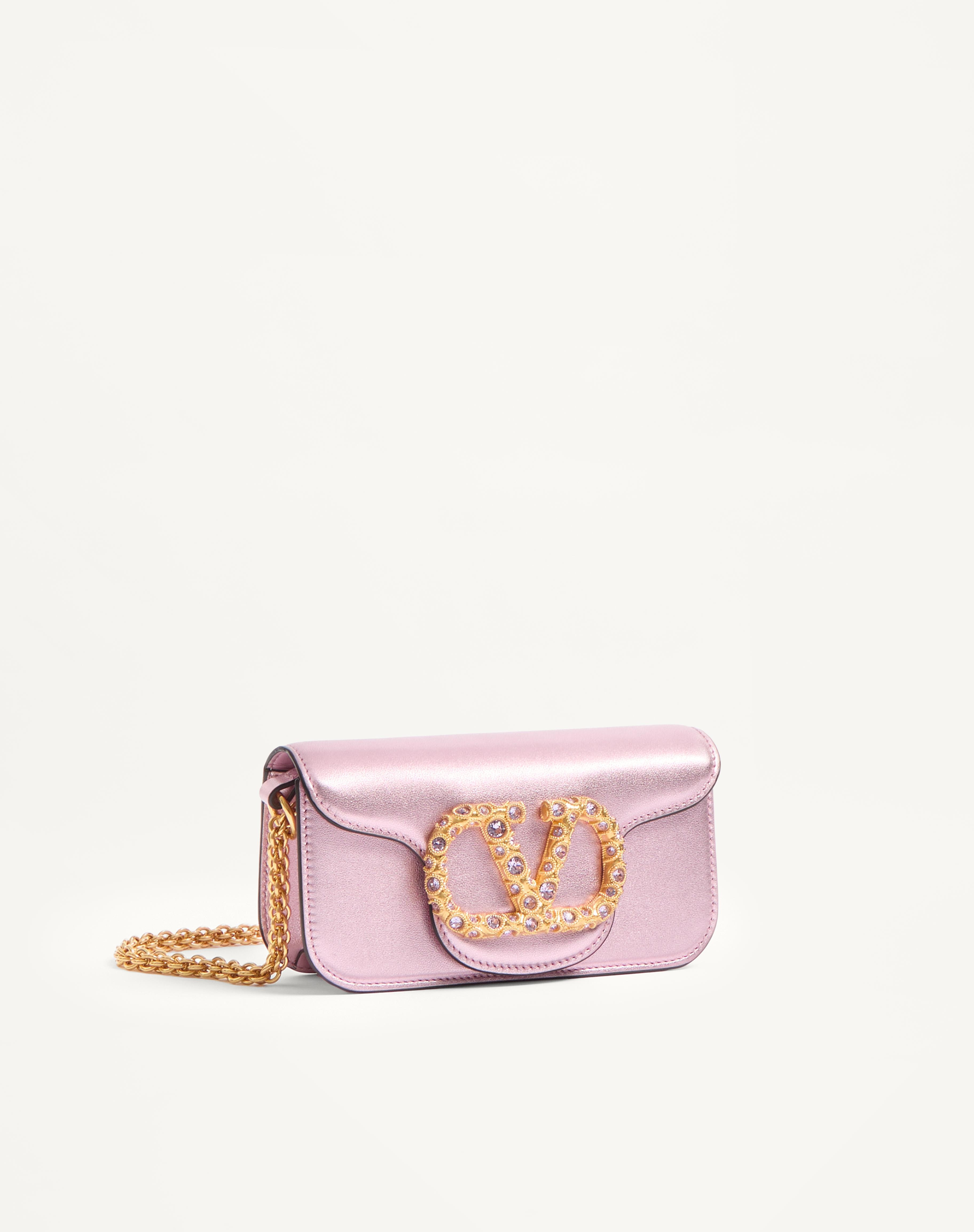 VALENTINO GARAVANI LOCÒ SMALL SHOULDER BAG IN LAMINATED CALFSKIN WITH JEWEL LOGO - 3