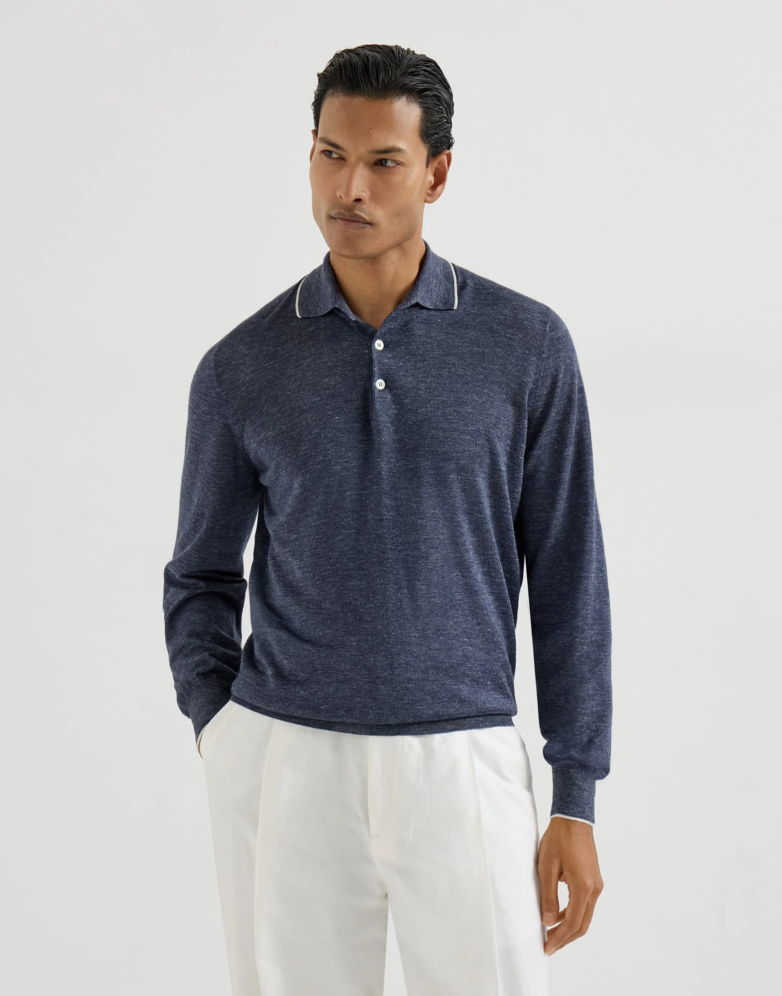Cashmere, silk and hemp lightweight knit polo shirt - 1