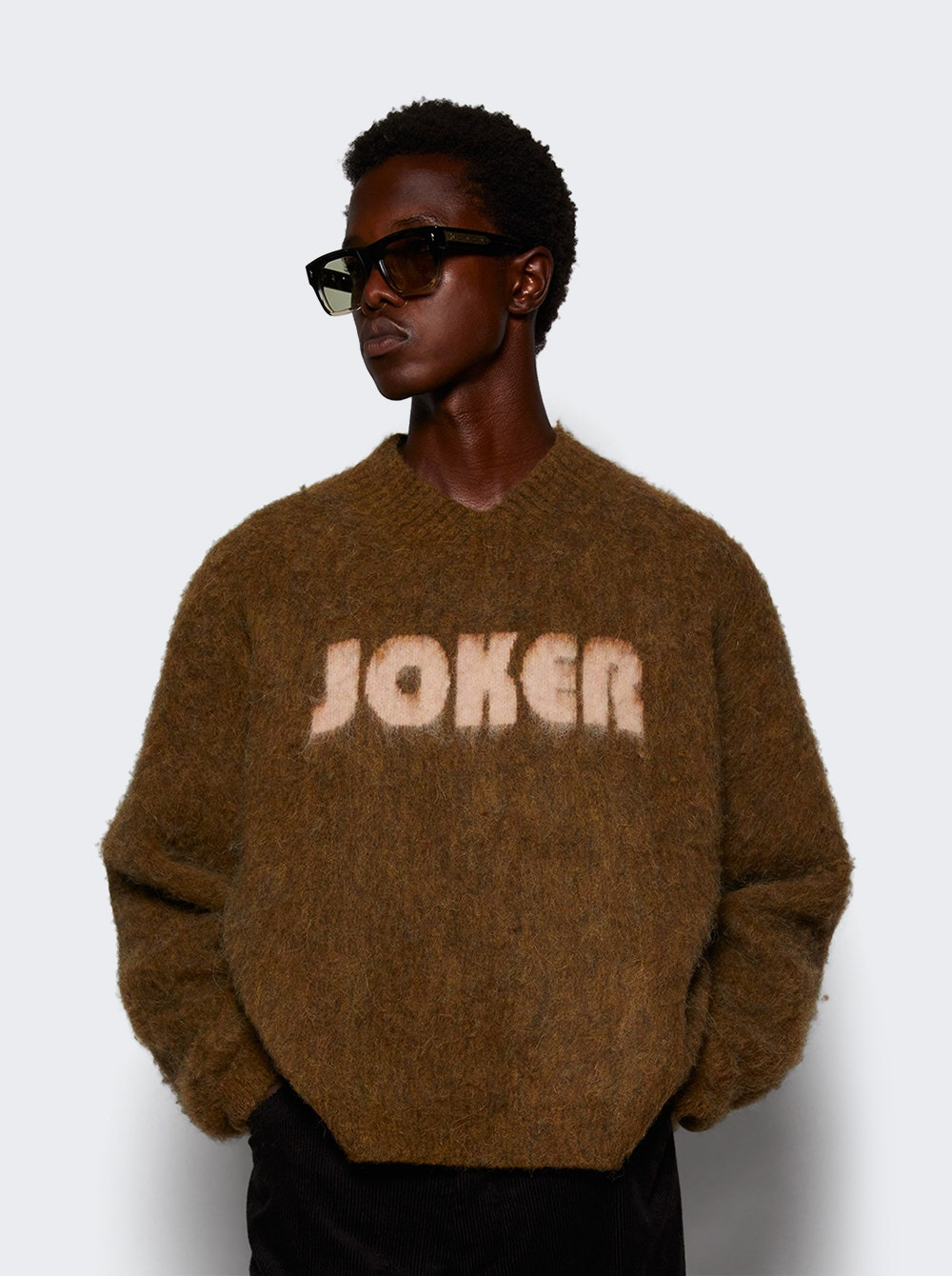 Brushed Mohair V-neck Sweater Brown - 2