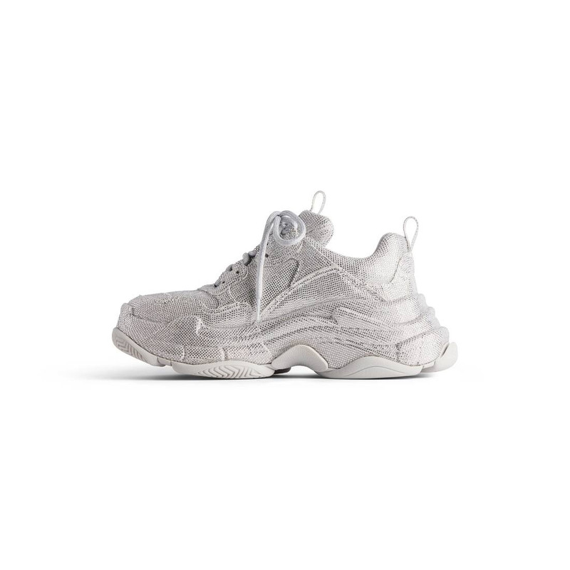 BALENCIAGA Women's Triple S Sneaker With Rhinestones  in Light Grey outlook