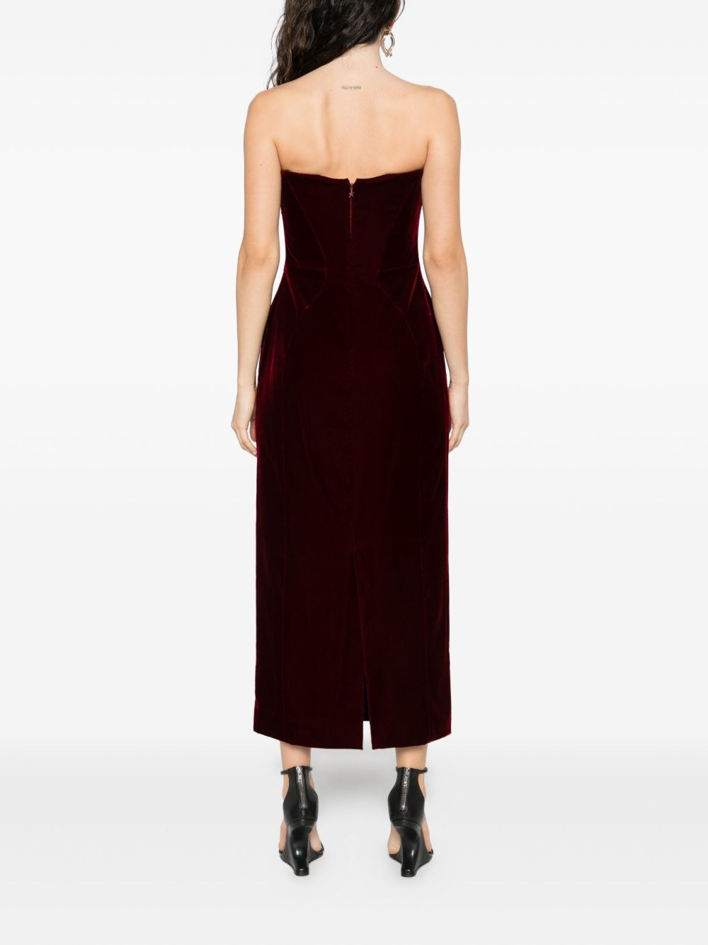 strapless velvet midi dress - 4