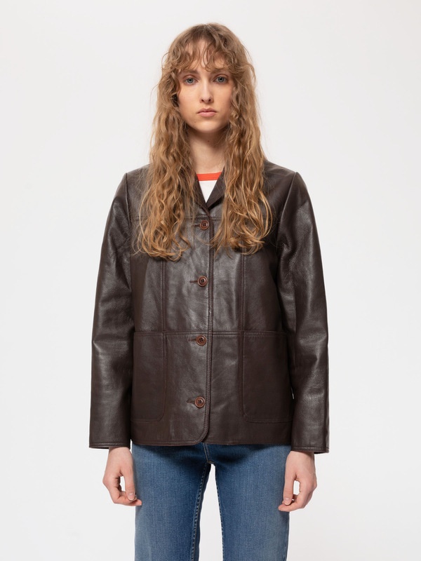 Saga Leather Blazer Dark Brown - 6