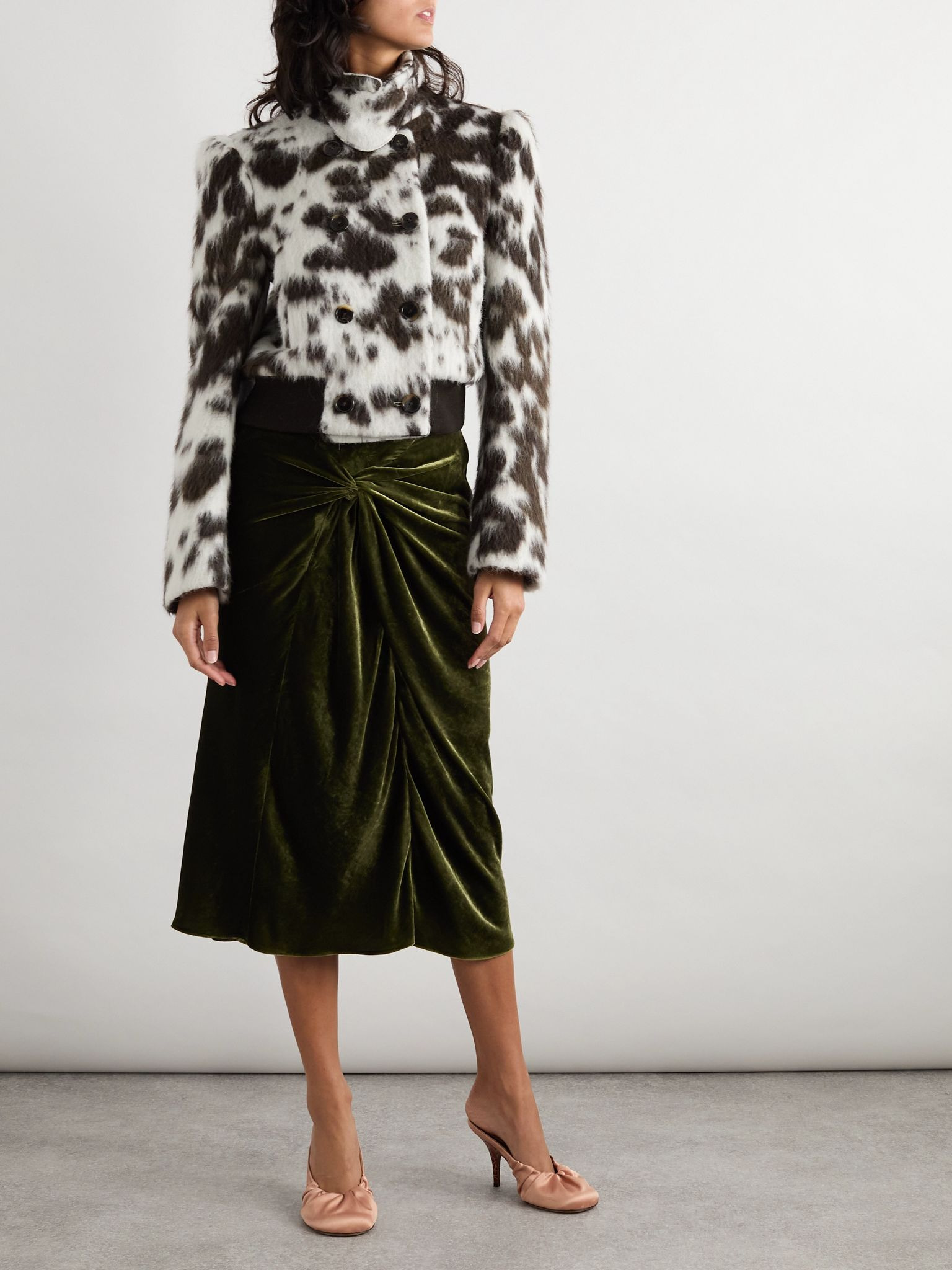Cow-print wool-blend double-breasted jacket Leopard print - 2