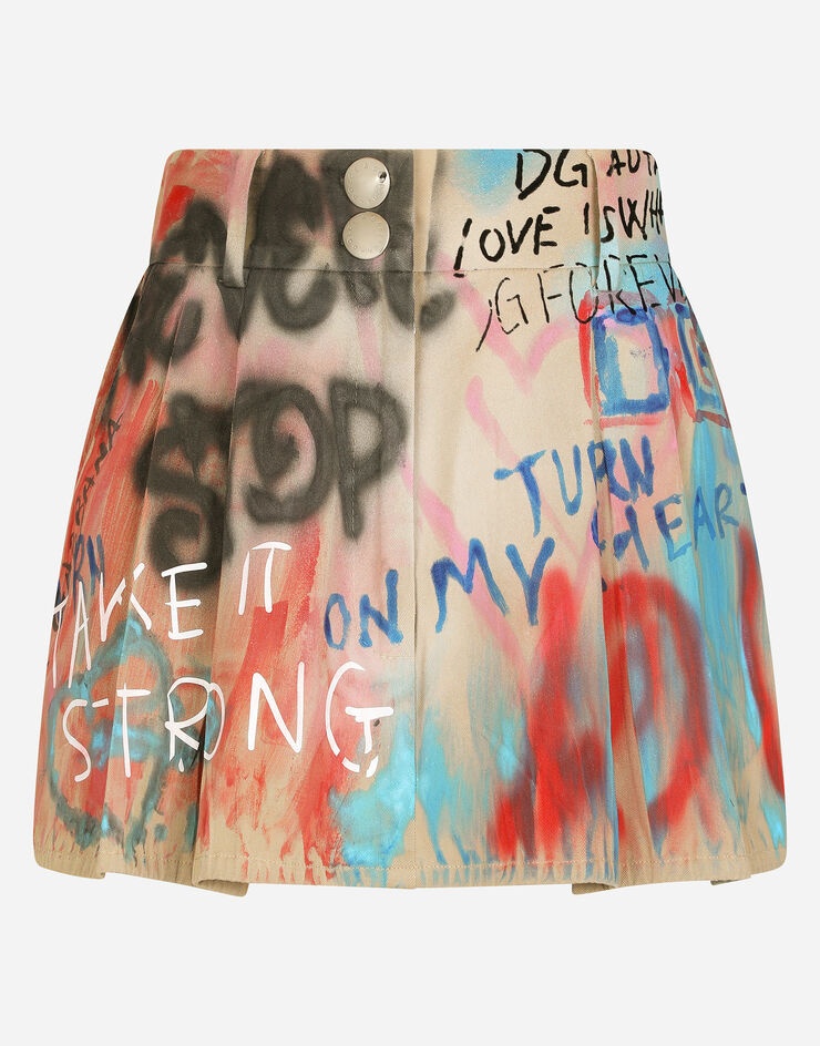Graffiti-print gabardine miniskirt - 3