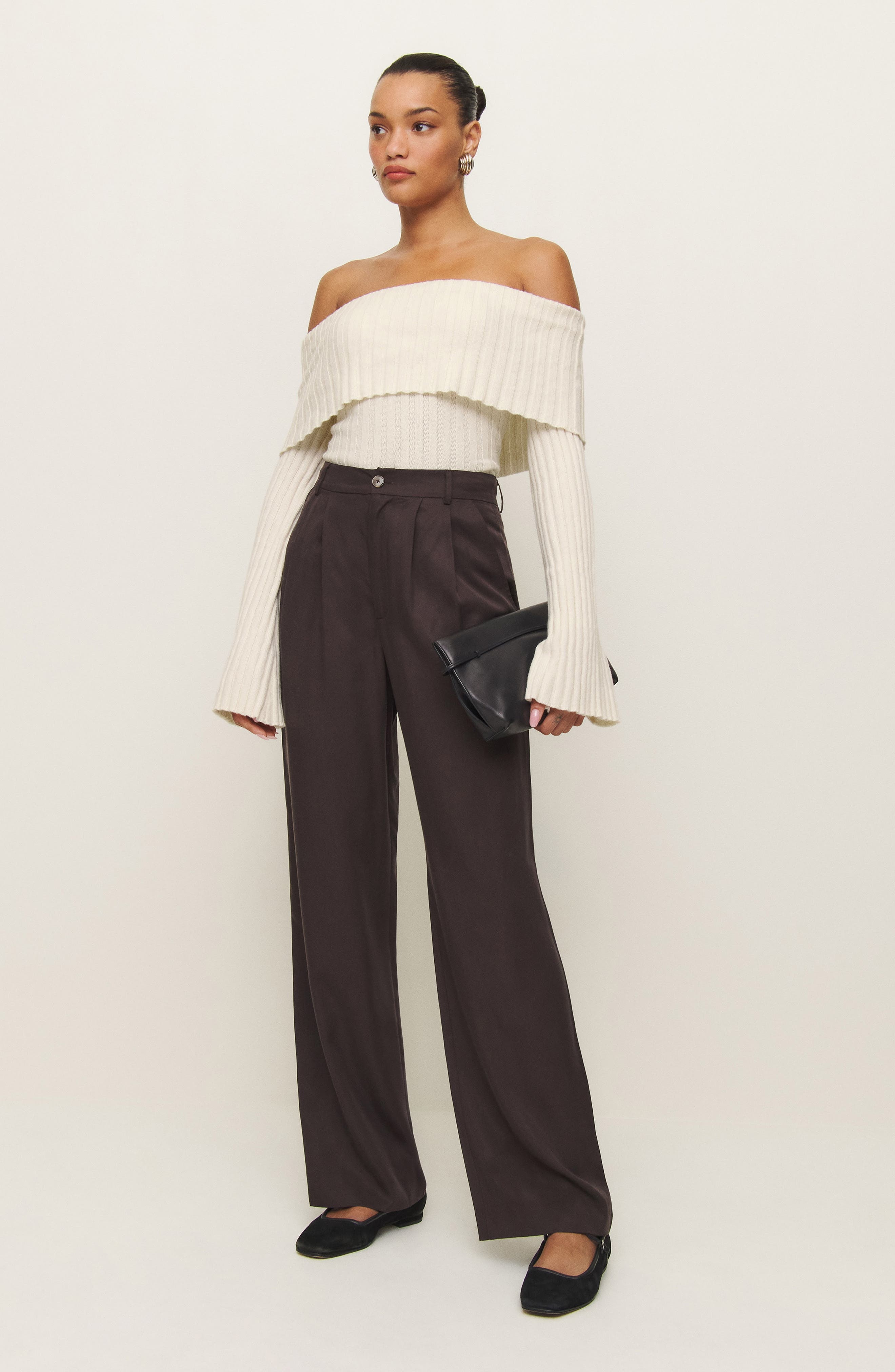 Reformation Lana Foldover Off the Shoulder Recycled Cashmere & Wool Blend Sweater in Gossamer at Nor - 2
