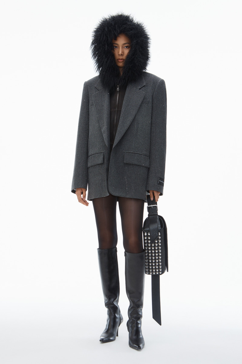 Alexander Wang Boxy Oversize Blazer in Wool Will with Clear Bead Hotfix outlook