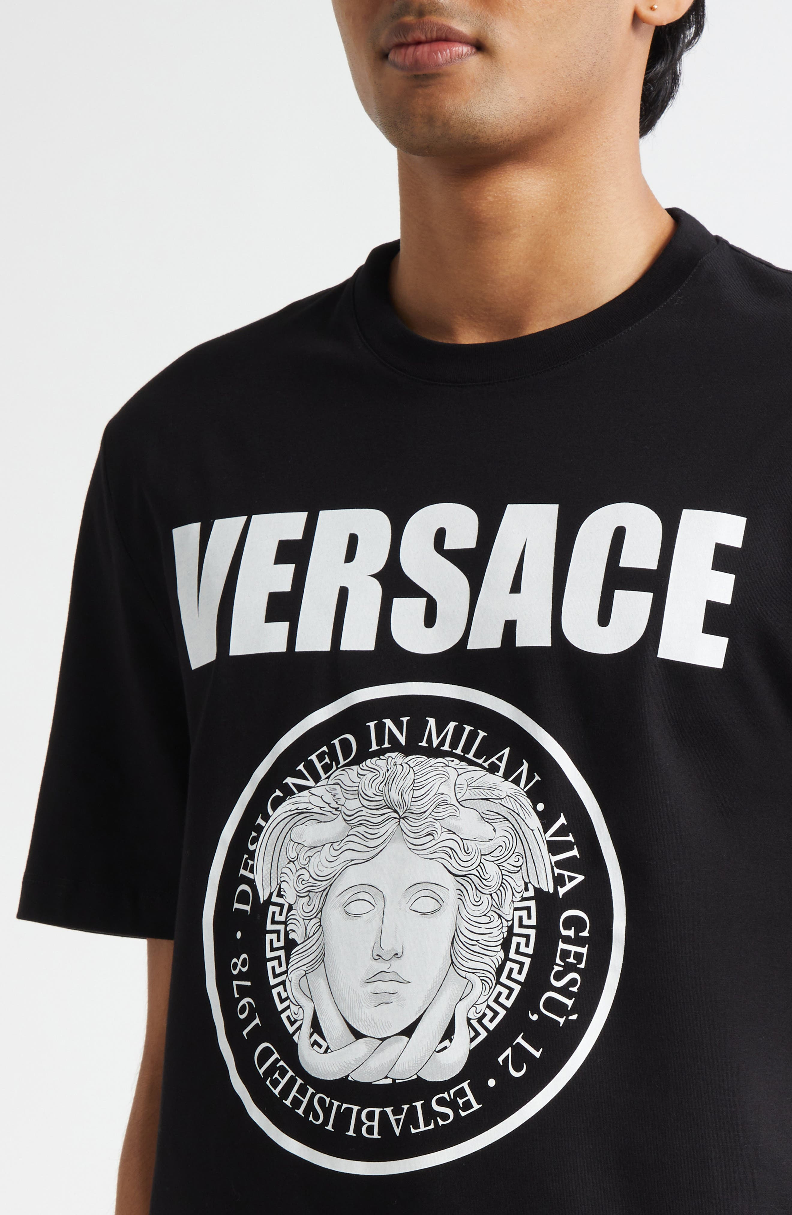 Versace Medusa Compact Cotton Jersey Graphic T-Shirt in Black at Nordstrom - 5