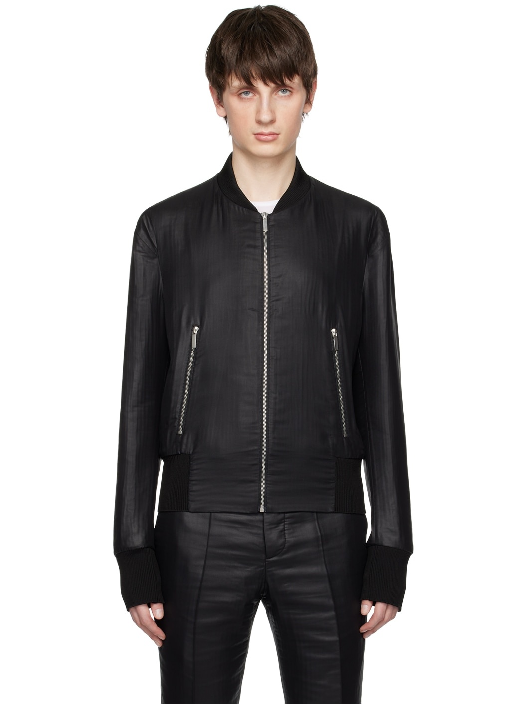 Black Double Bomber Jacket - 1