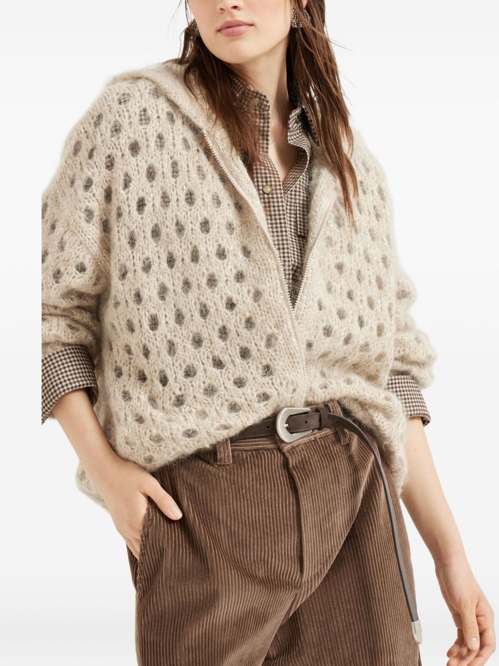 hooded hole-detail cardigan - 5