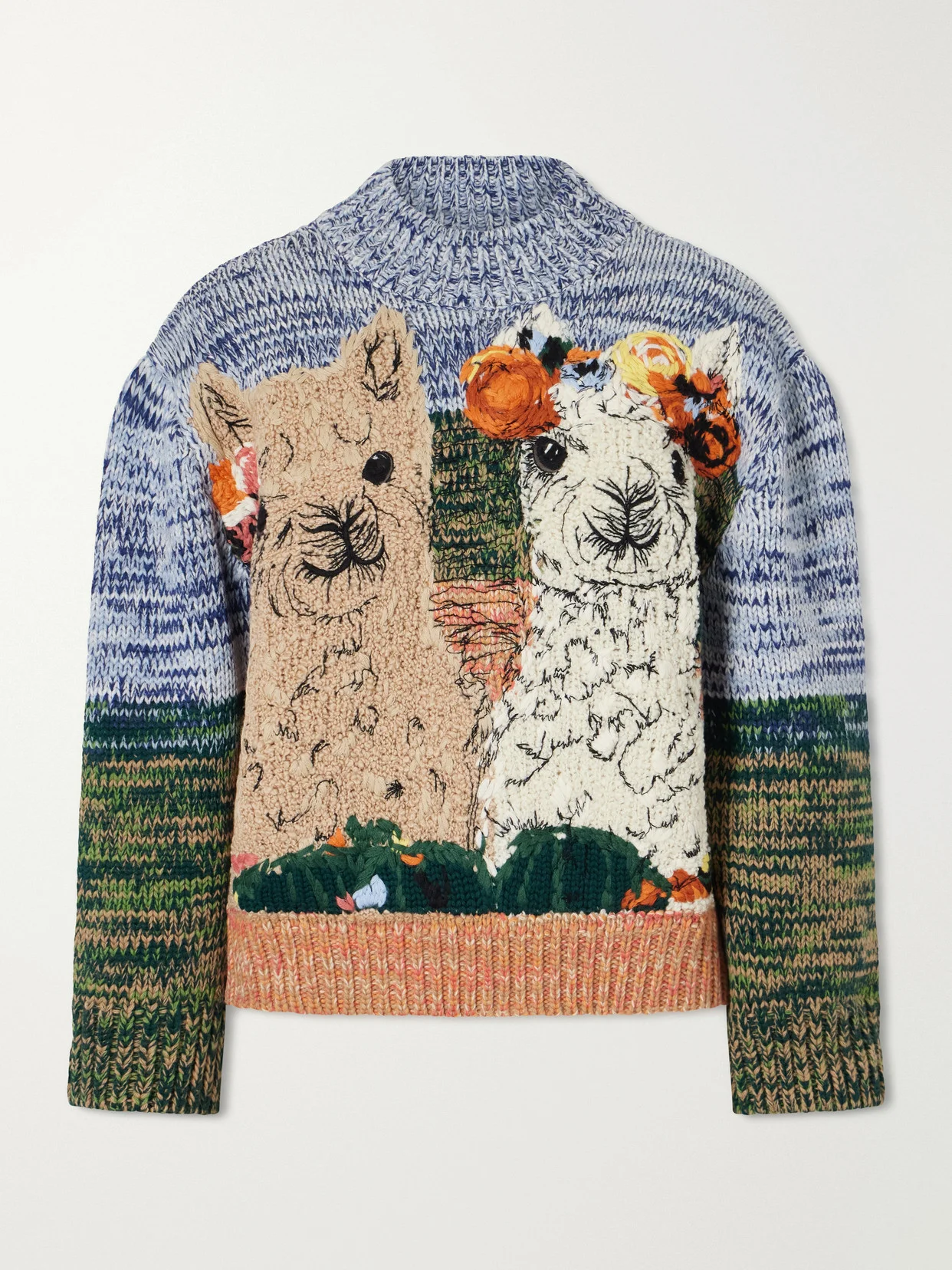 Mélange Knitted Embroidered Wool Sweater - 1