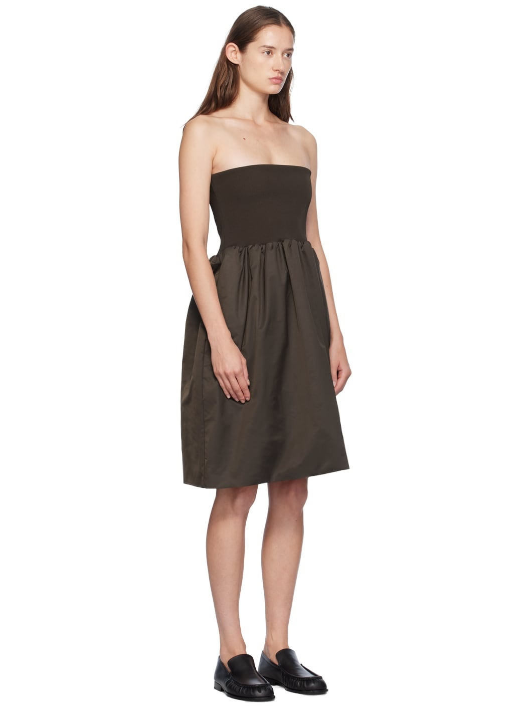 Brown Shirring Flare Midi Skirt - 2