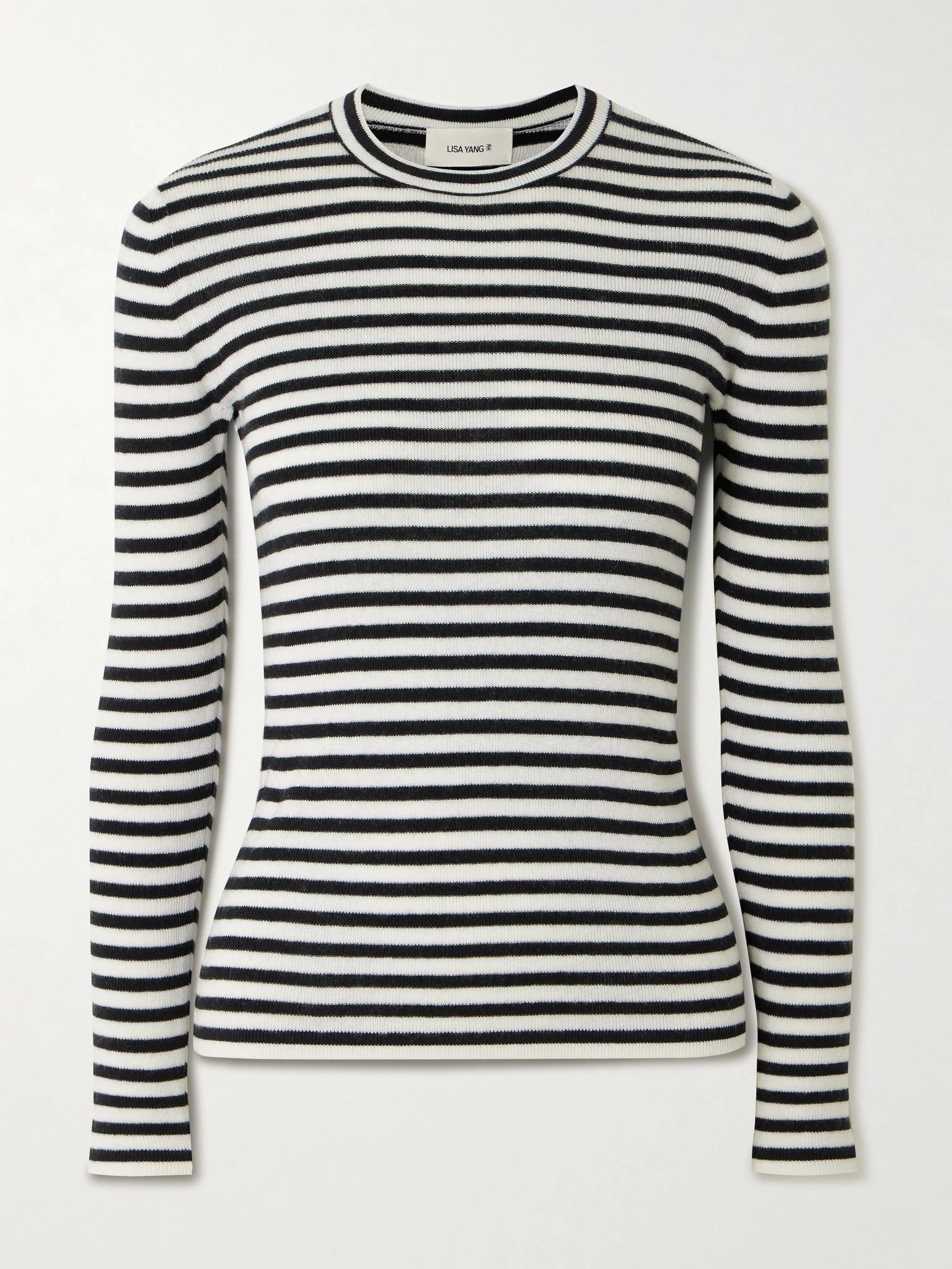 Vivian striped ribbed cotton and cashmere-blend top Black - 1