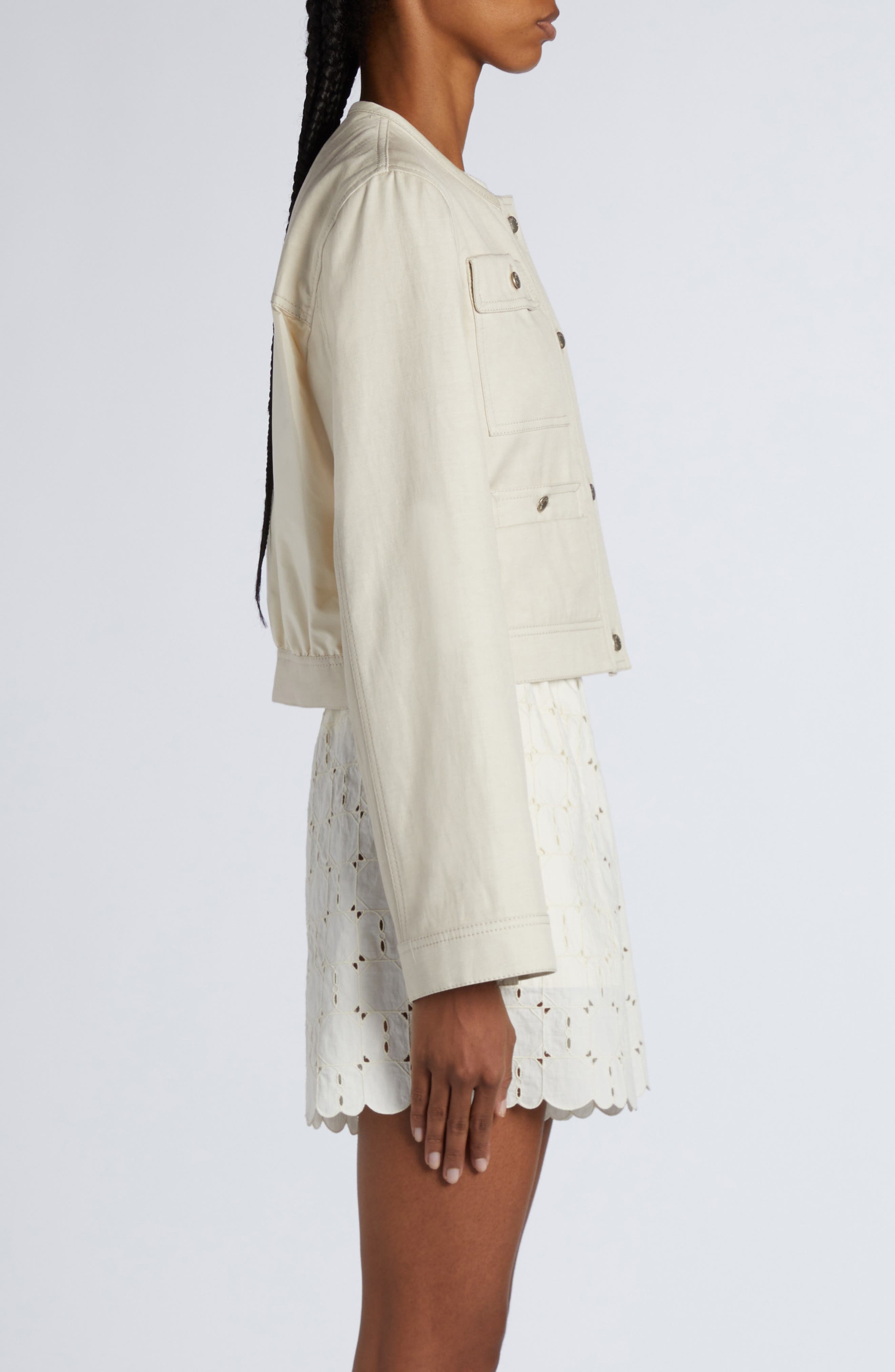 Moncler Chatel Button Sleeve Crop Jacket in White at Nordstrom - 4