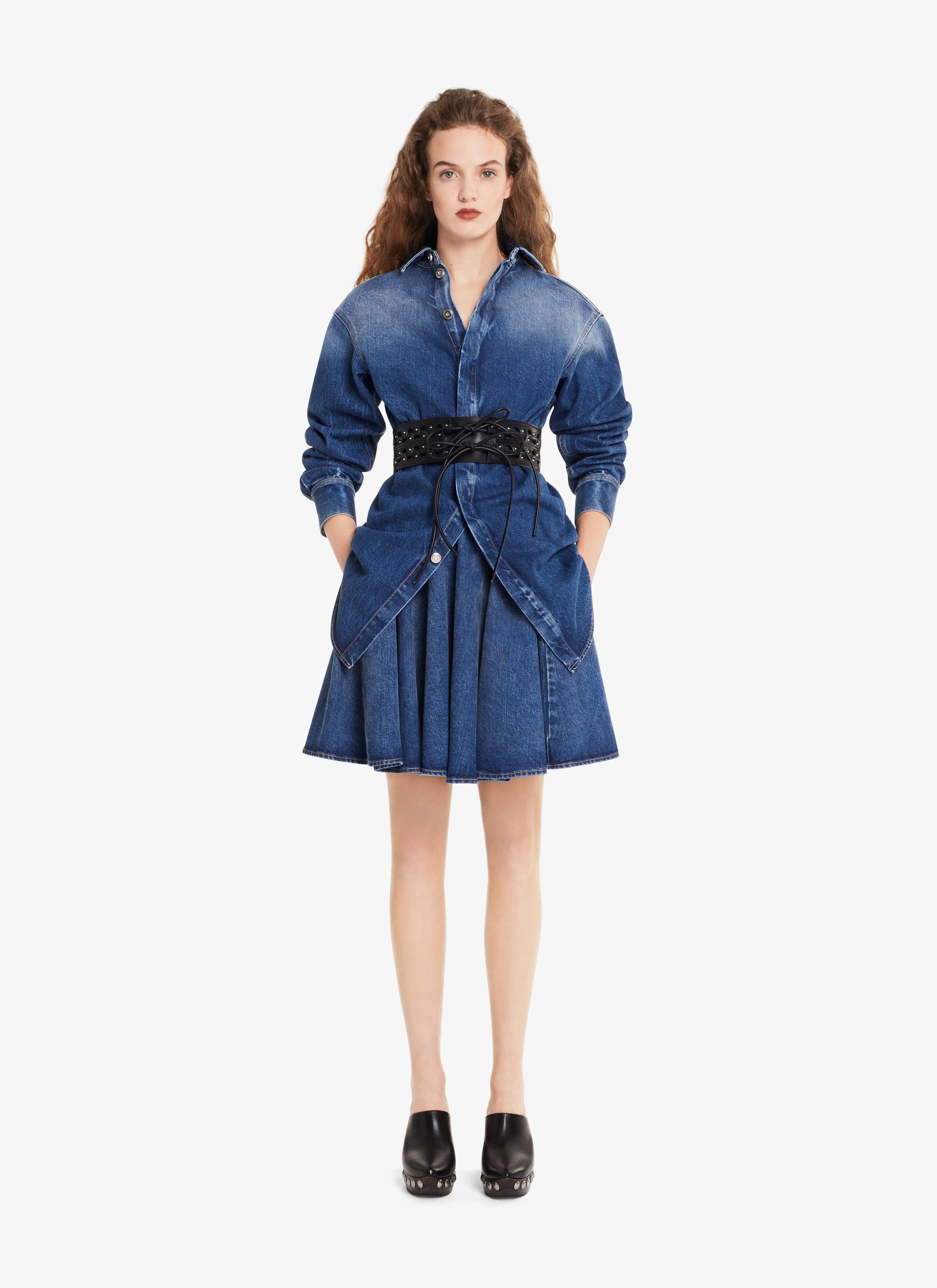 WASHED DENIM SKATER SKIRT - 2