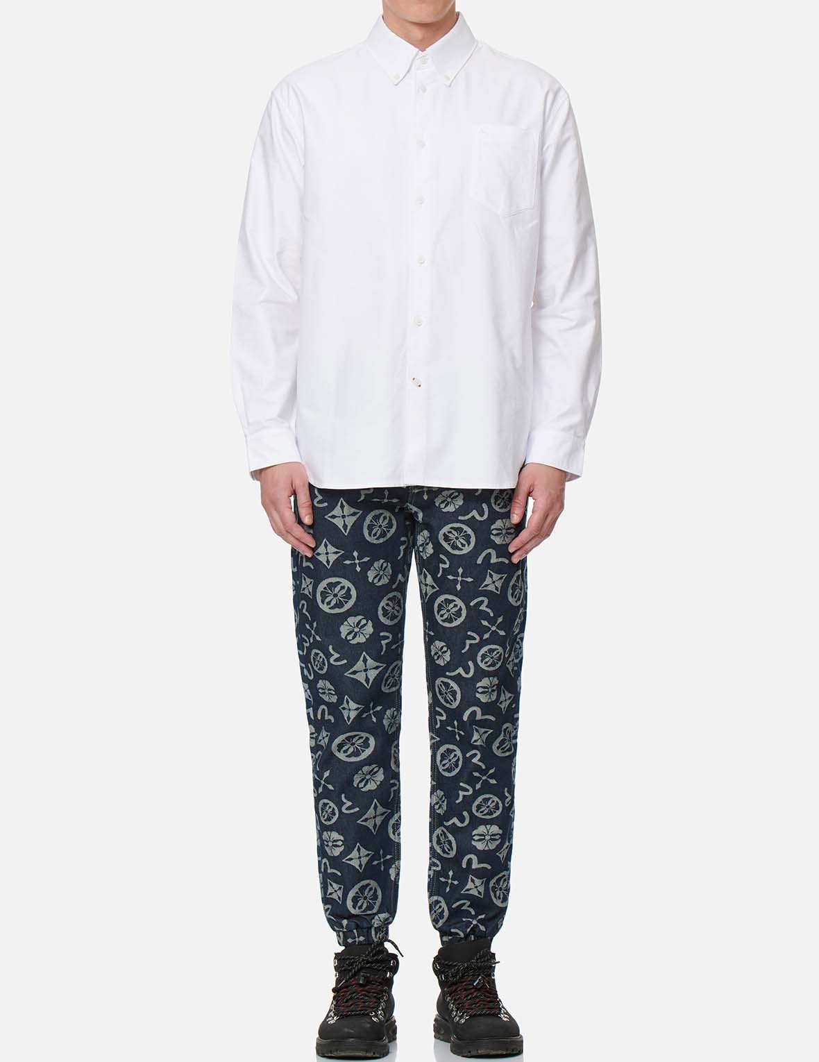 ALLOVER BRAND ELEMENTS JACQUARD BLOCKING DENIM JOGGER PANTS - 6