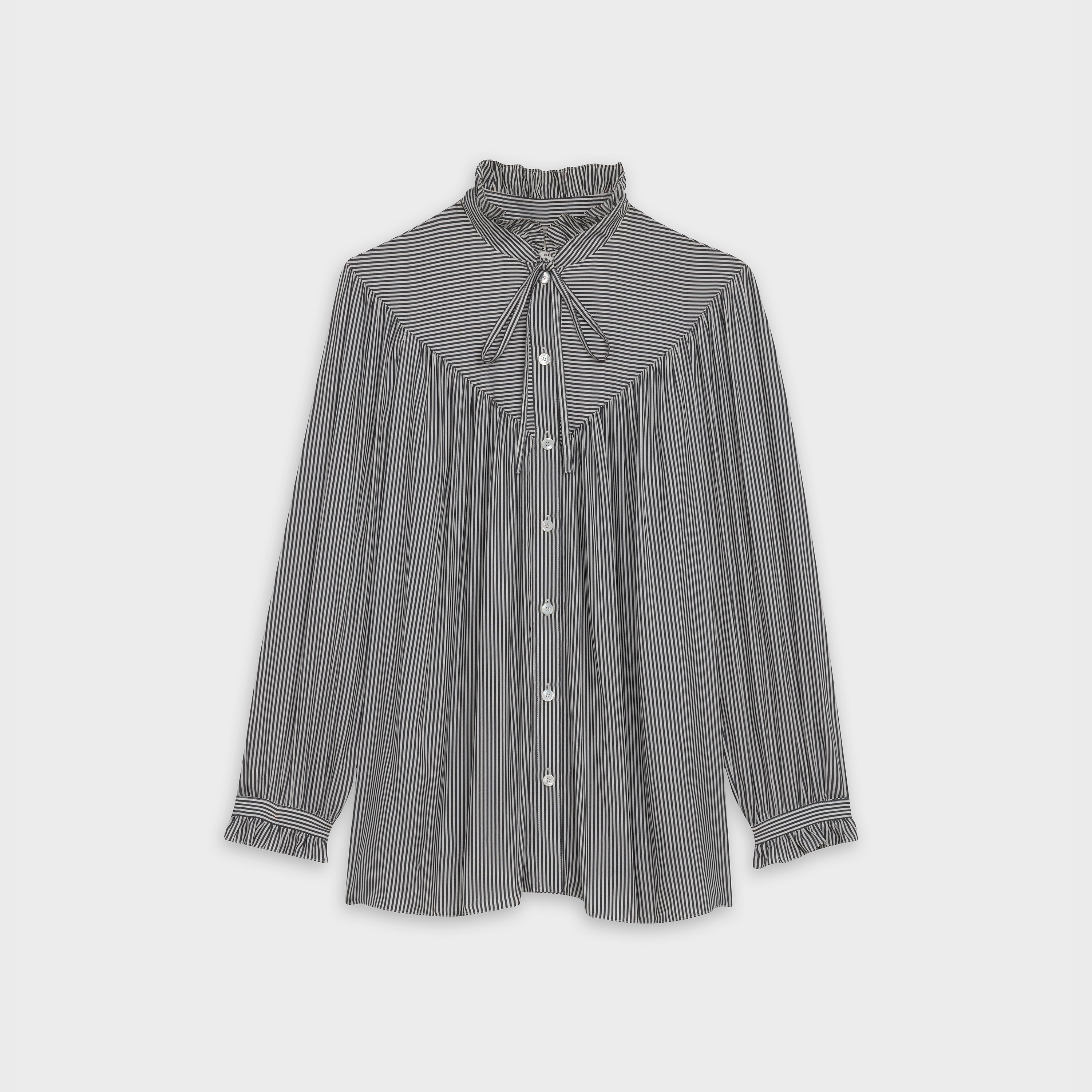 FOLK FRILLED BLOUSE STRIPED IN SILK POPLIN - 1