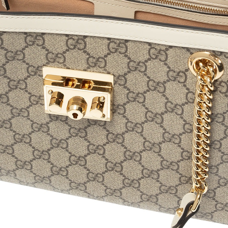 (WMNS) Gucci Padlock Middle-Sized BackBag White/Brown 479197-KHNKG-9761 - 4