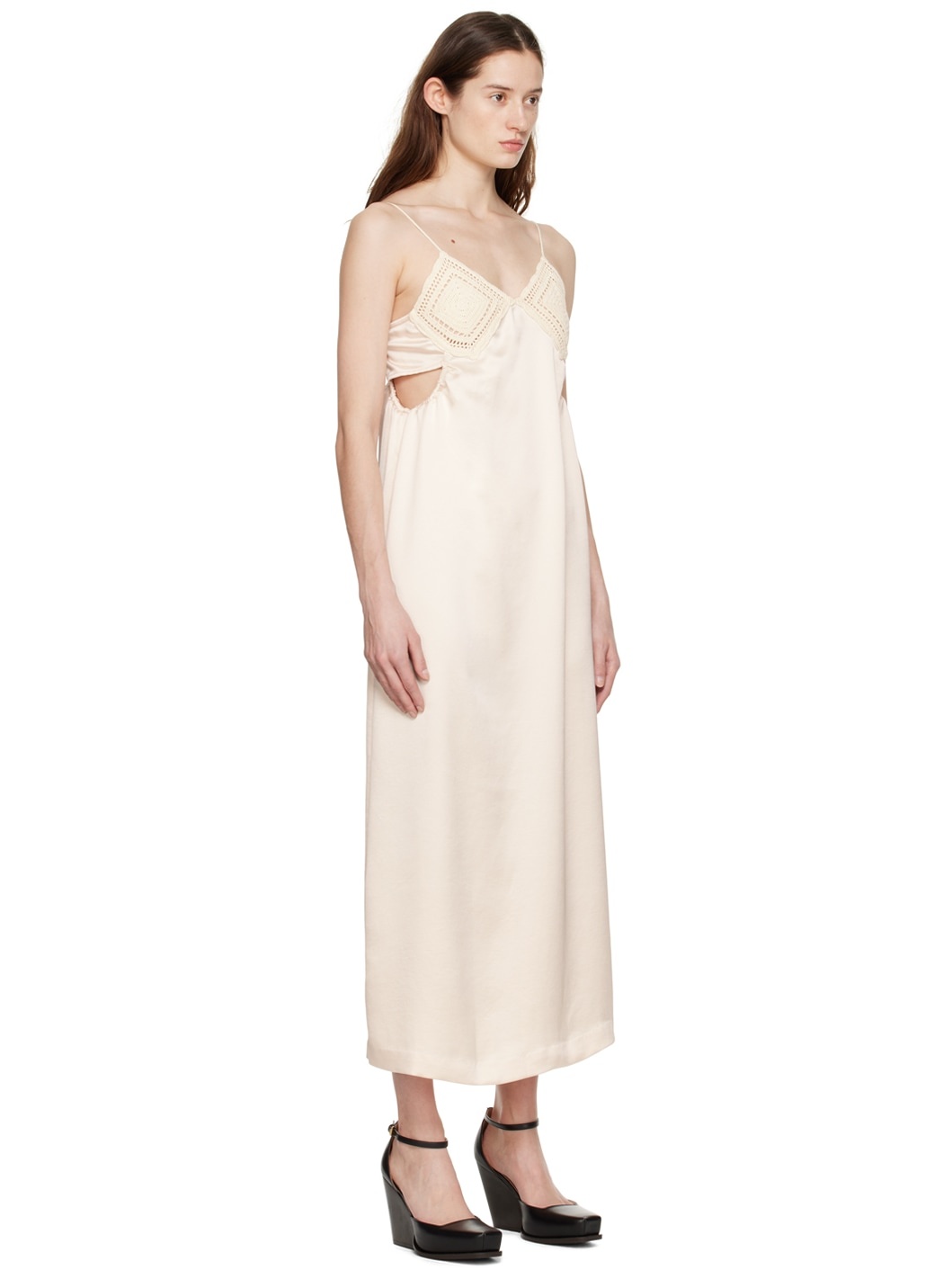 Beige V-Neck Midi Dress - 2