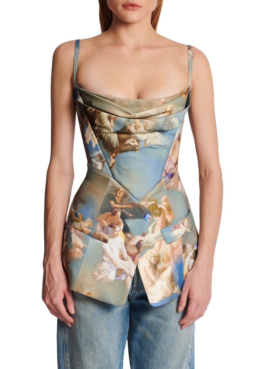 Sky printed satin corset top - 2