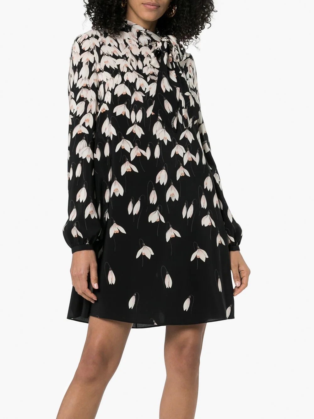 Floral Print Scarf Neck Silk Mini Dress - 3