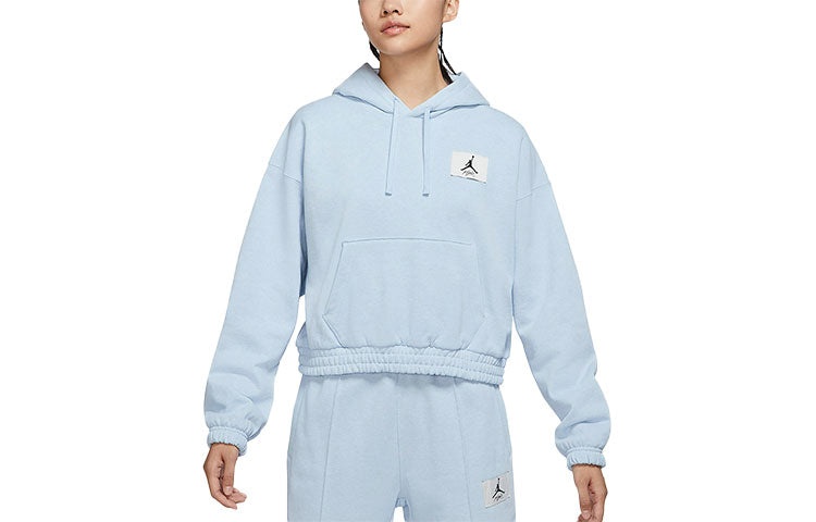 (WMNS) Air Jordan Casual Sports Knit Loose Hoodie Short Blue DD6999-438 - 3