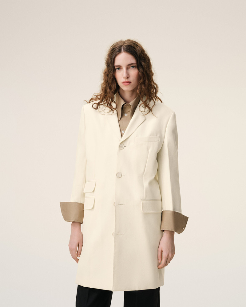 WHITE NEW WOOL STRAIGHT SIMPLE BREASTED COAT 3