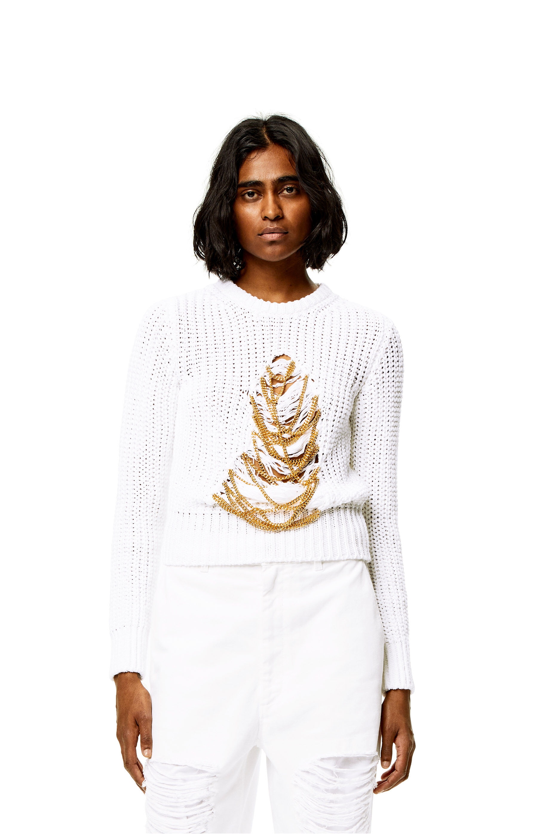 Ripped chain sweater in hem and linen - 3