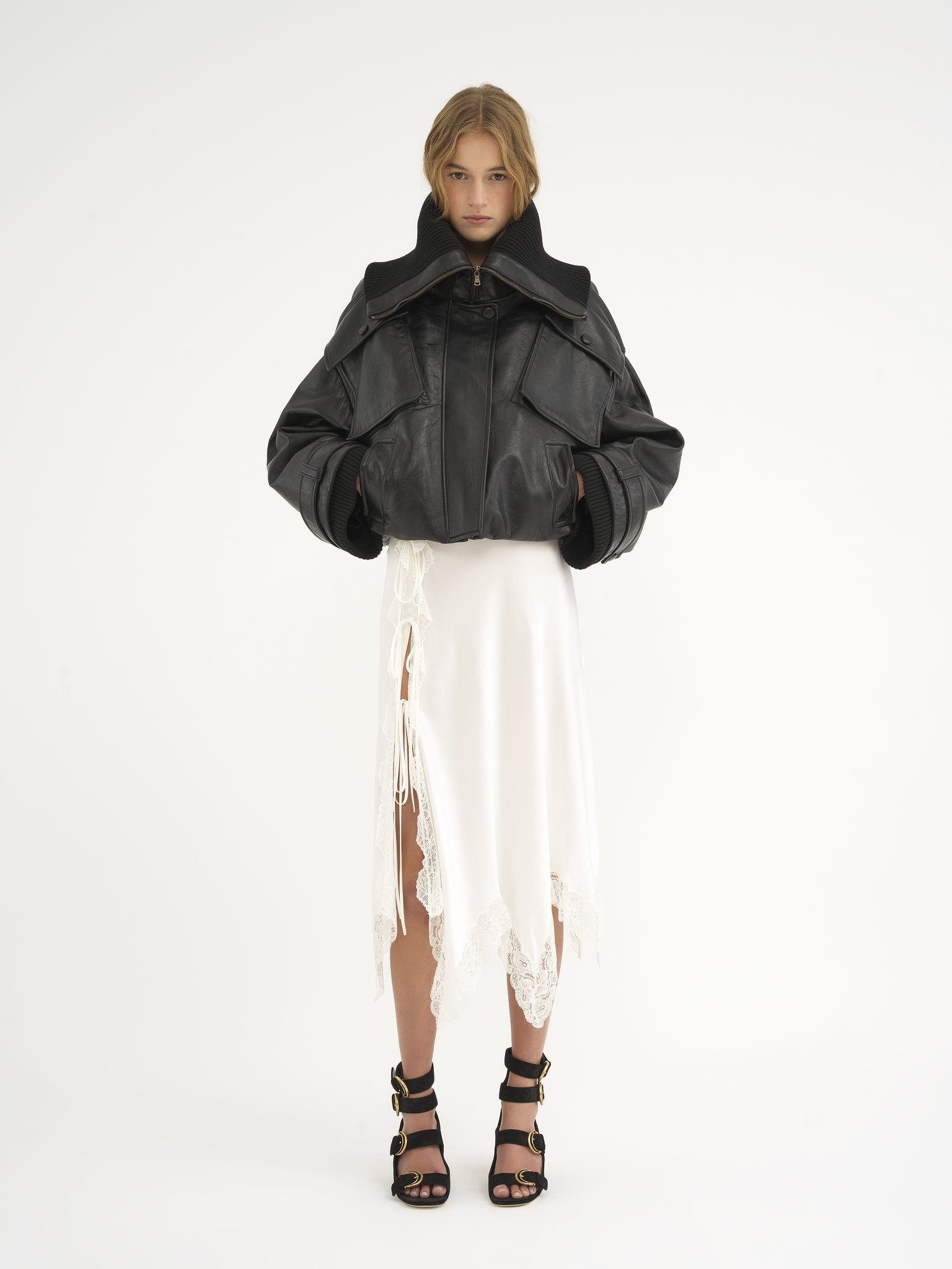 LACE-TRIMMED LINGERIE SKIRT IN SILK SATIN - 3