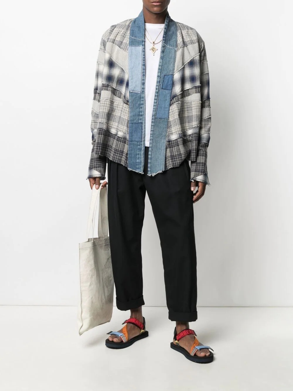 patchwork checked cotton-flannel shirt - 2