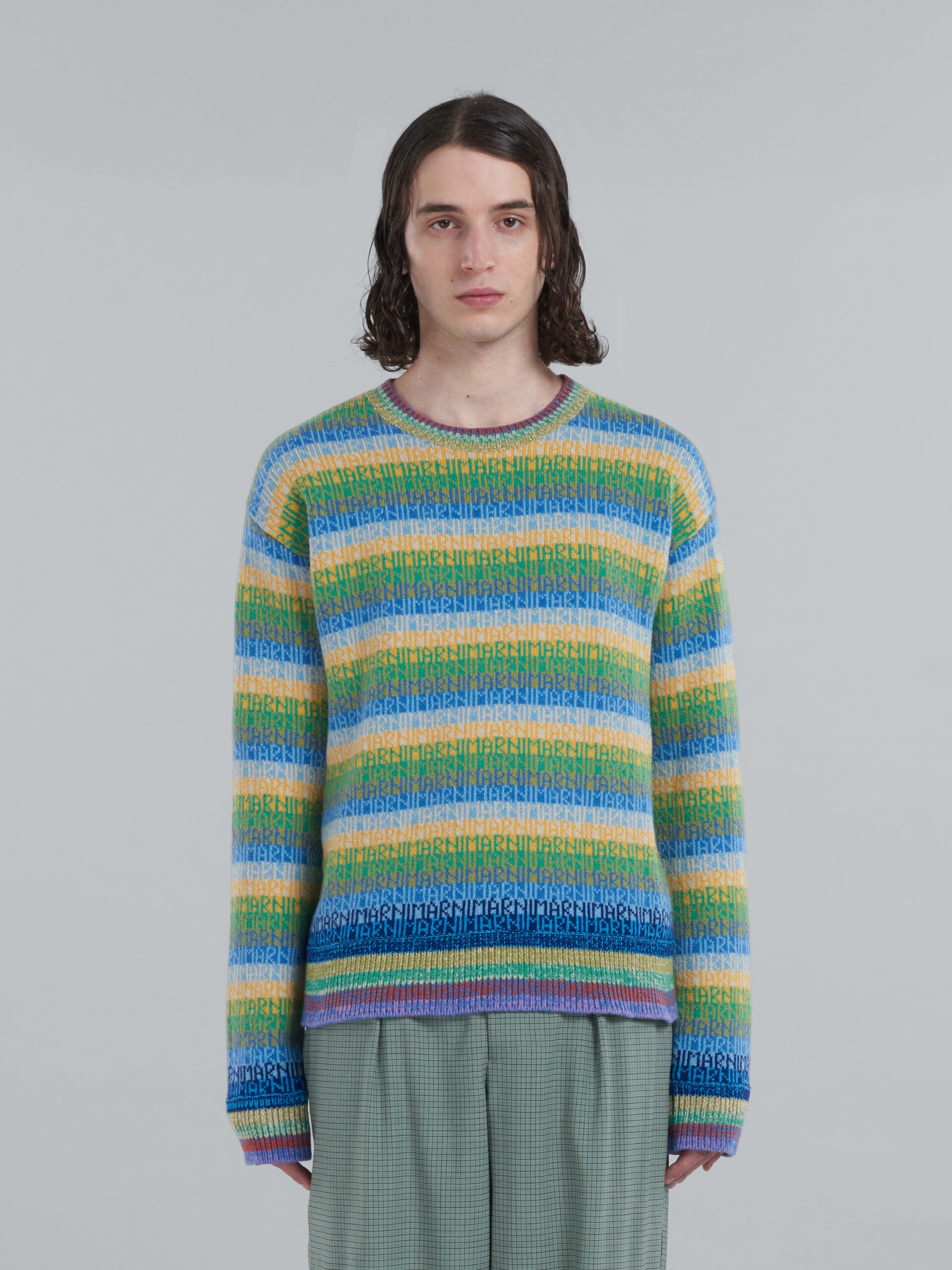 WOOL TOP WITH MULTICOLOUR STRIPES AND JACQUARD LOGO - 2