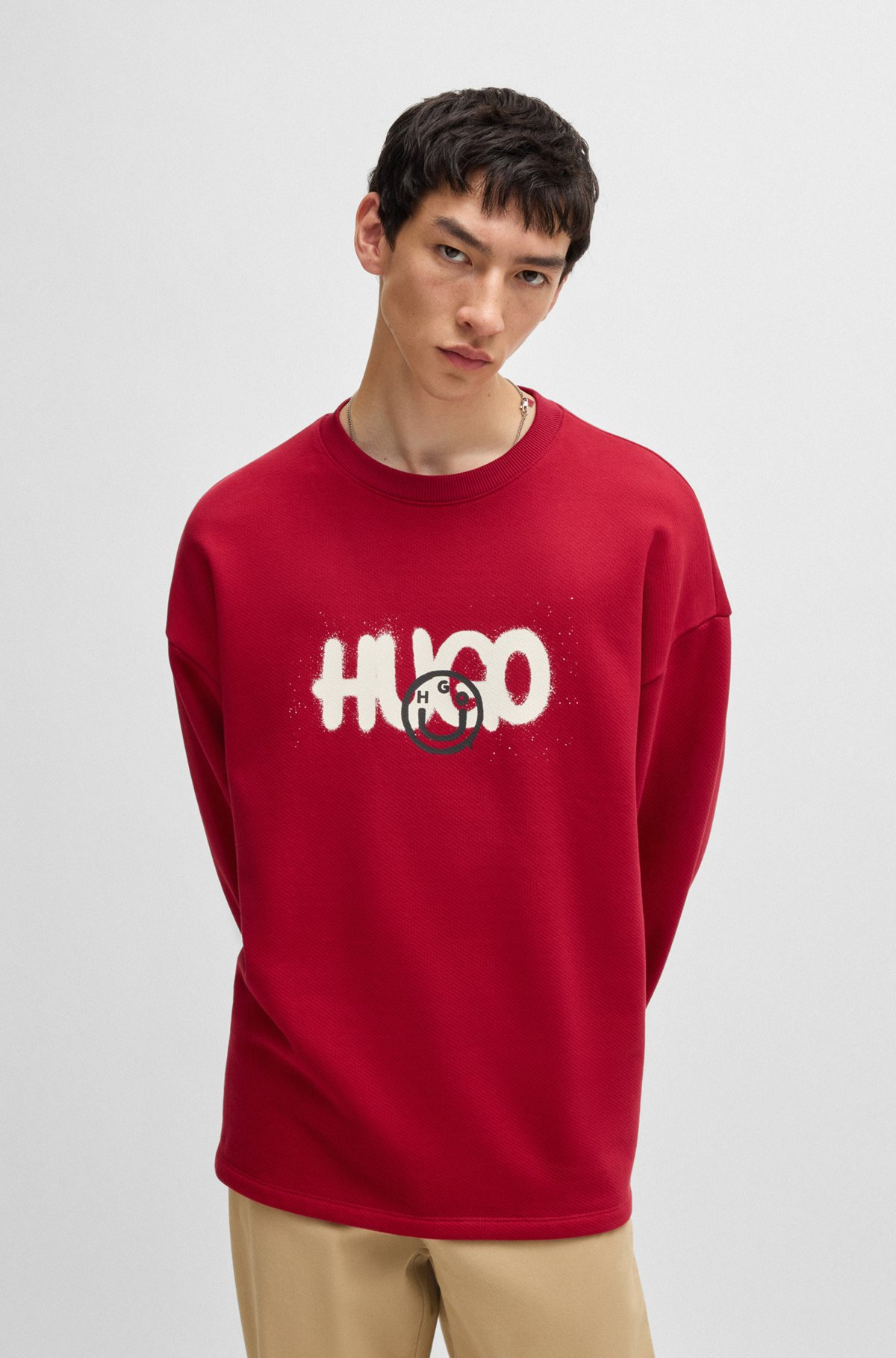 COTTON-TERRY SWEATSHIRT WITH HAPPY HUGO LOGO - 2