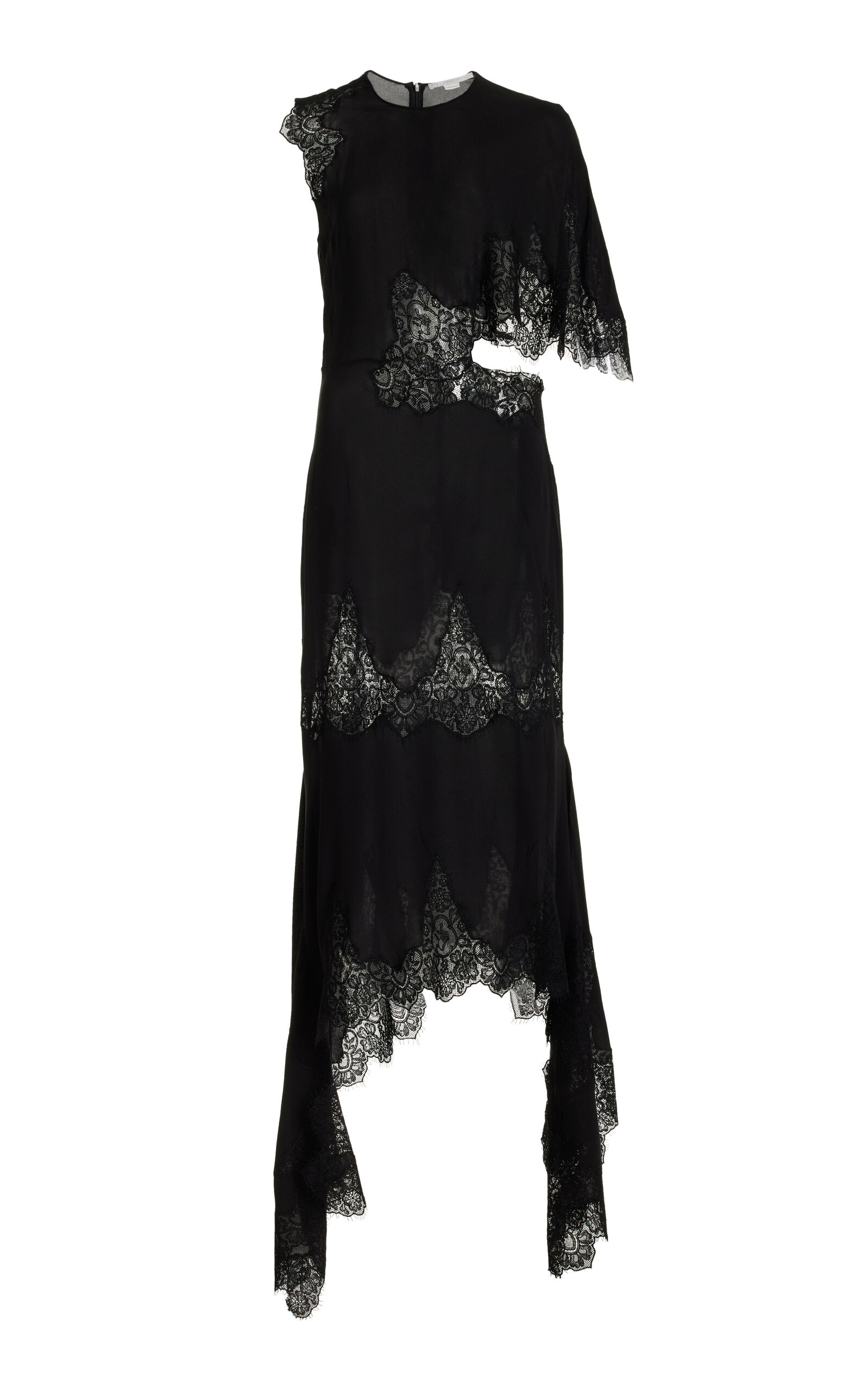 Lace-Trimmed Silk-Georgette Midi Dress black - 1