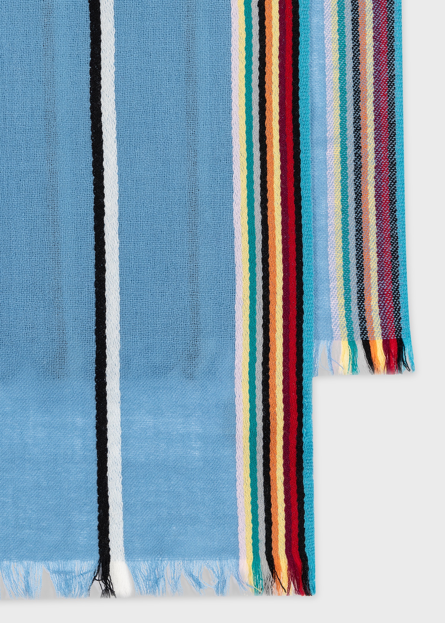 Sky Blue Artist Stripe Edge Lambswool-Cashmere Scarf - 2