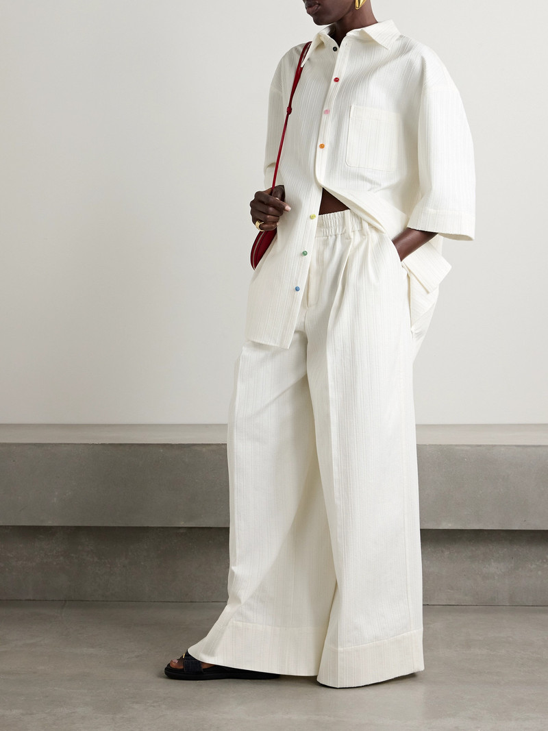 CHRISTOPHER JOHN ROGERS Pleated Embroidered Cotton Wide-leg Pants outlook