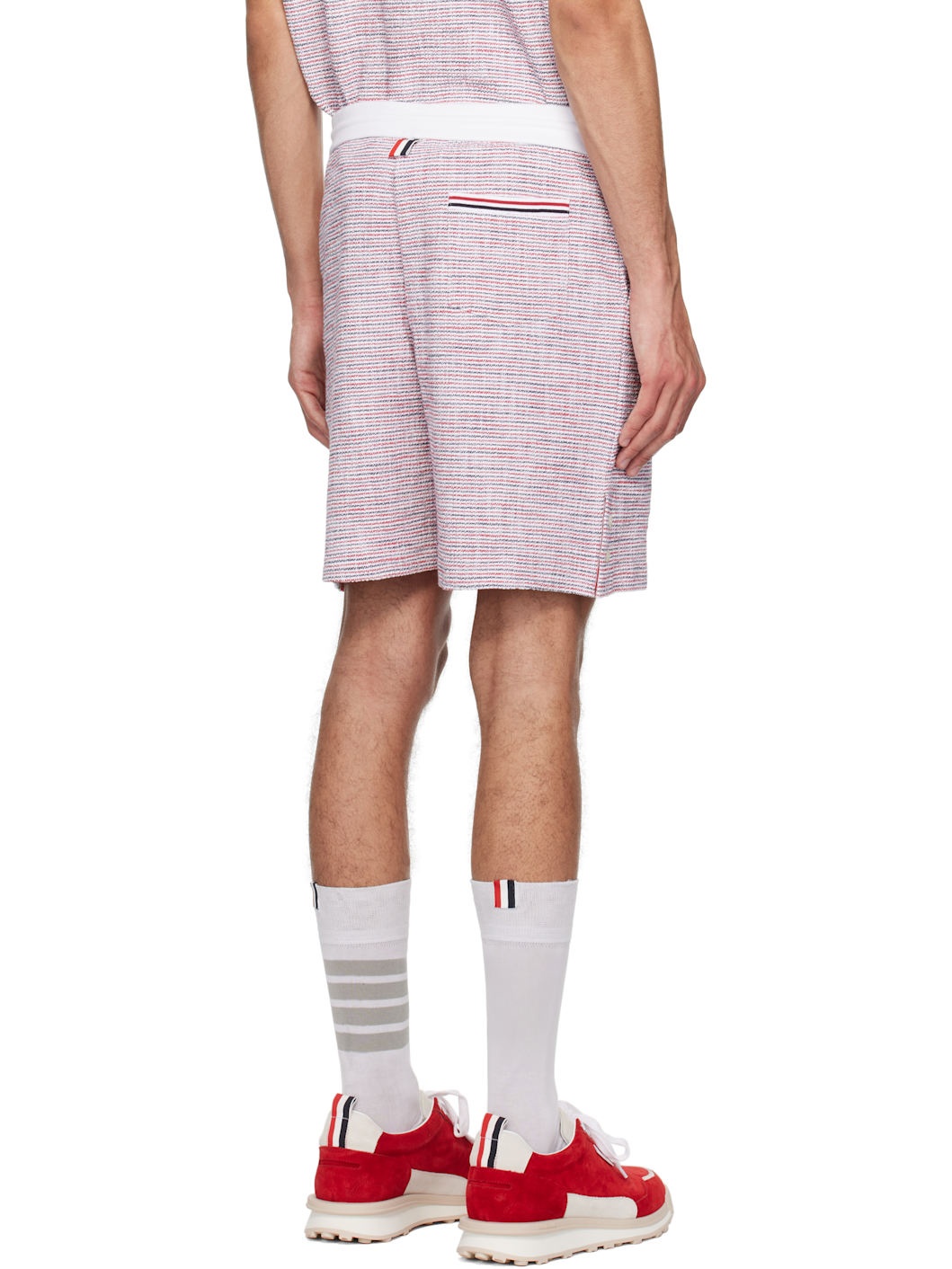Red & White Cotton Tweed Summer Shorts - 3