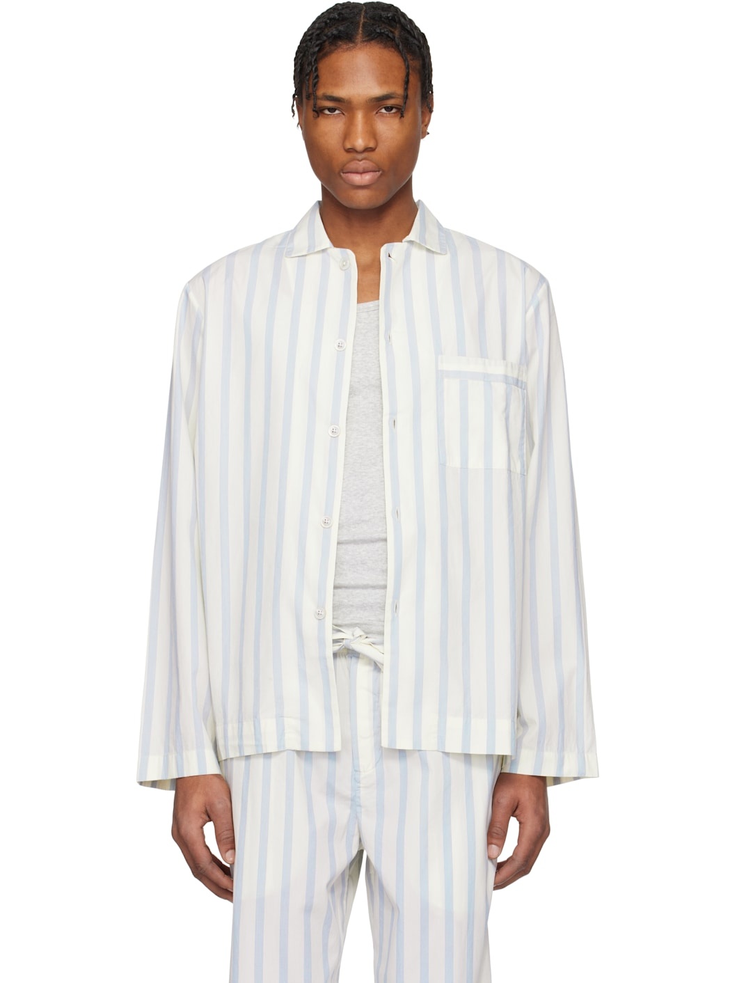 Blue & Off-White Poplin Long-Sleeved Pyjama Shirt - 1