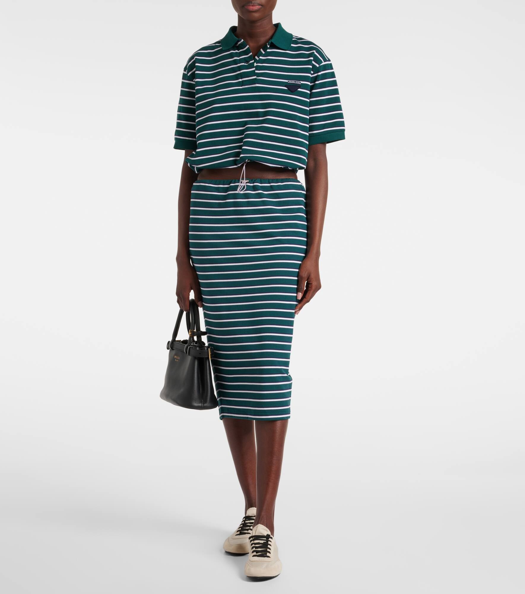 Striped cropped cotton polo shirt - 2