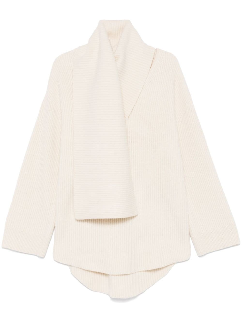 attached-scarf sweater - 1